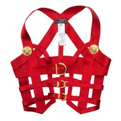 Gianni Versace Top Corsé Bondage de Seda Roja, fw 1992