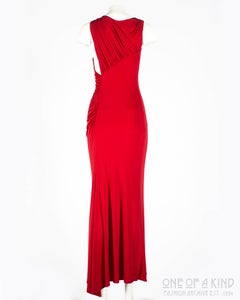 Gianni Versace red silk jersey pleated full length evening dress, 1990s