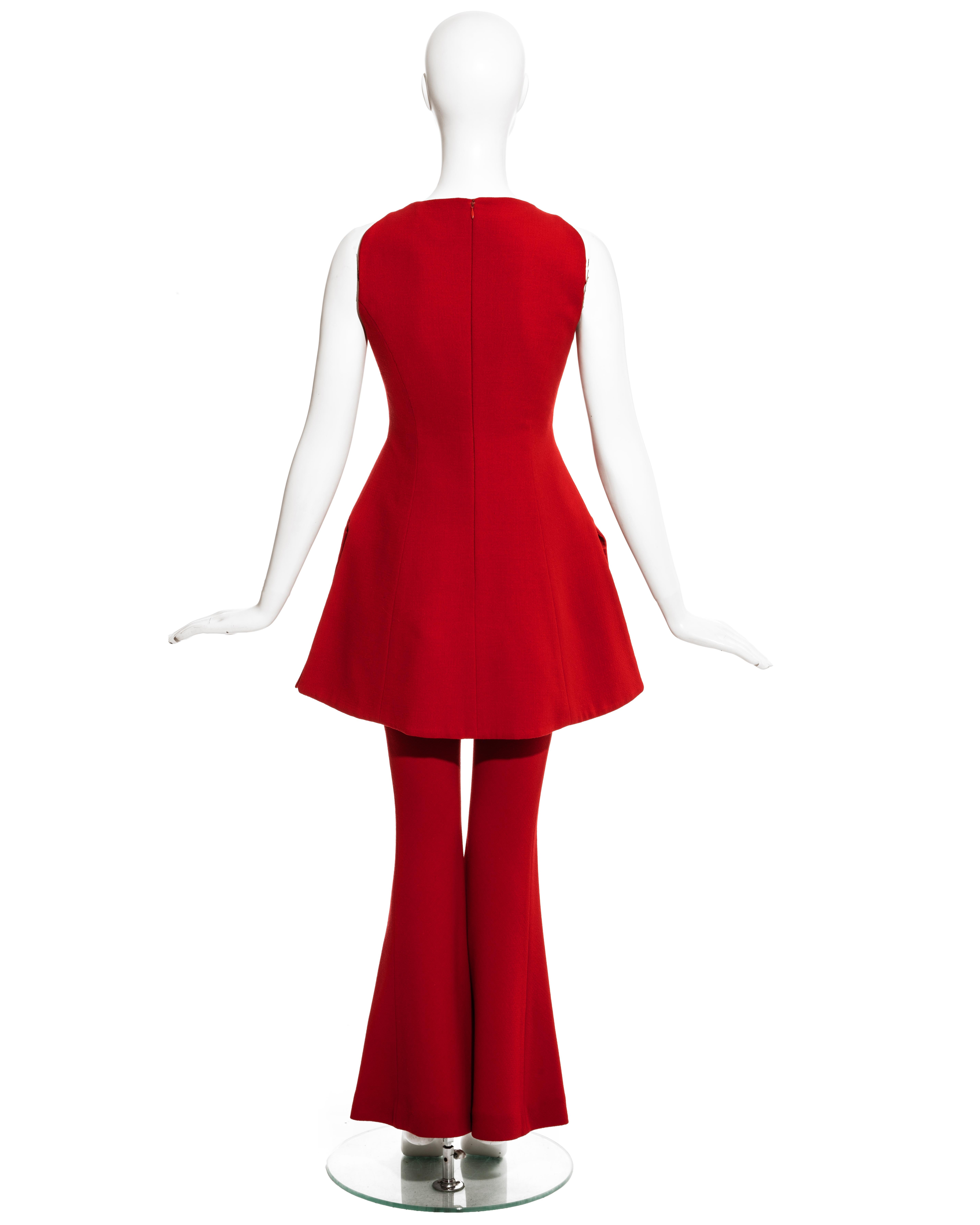 Red Gianni Versace red wool crepe bell bottom pant suit, ss 1993 For Sale