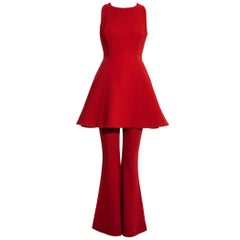 Retro Gianni Versace red wool crepe bell bottom pant suit, ss 1993