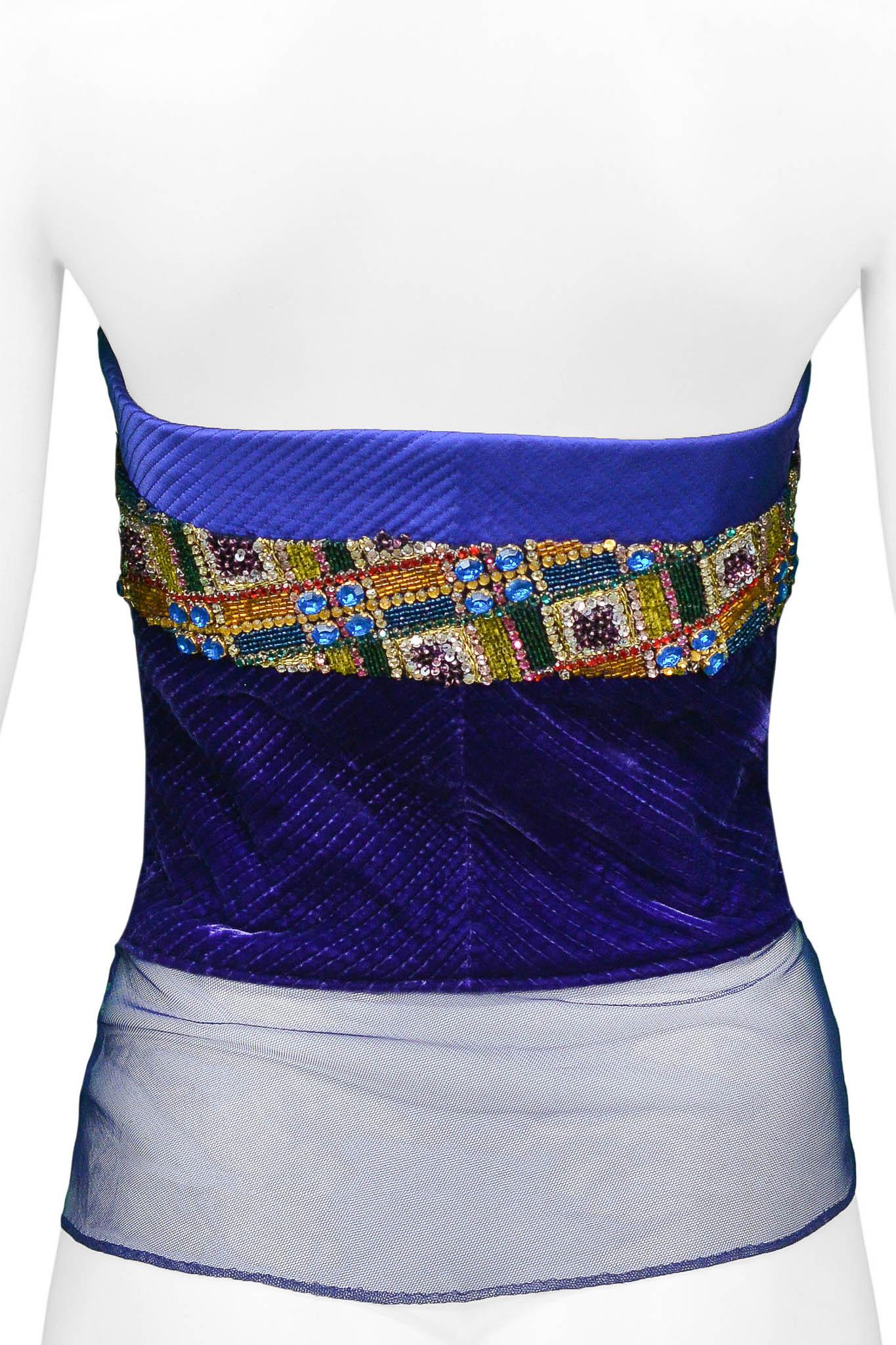 Gray Gianni Versace Rhinestone & Velvet Couture Bustier For Sale