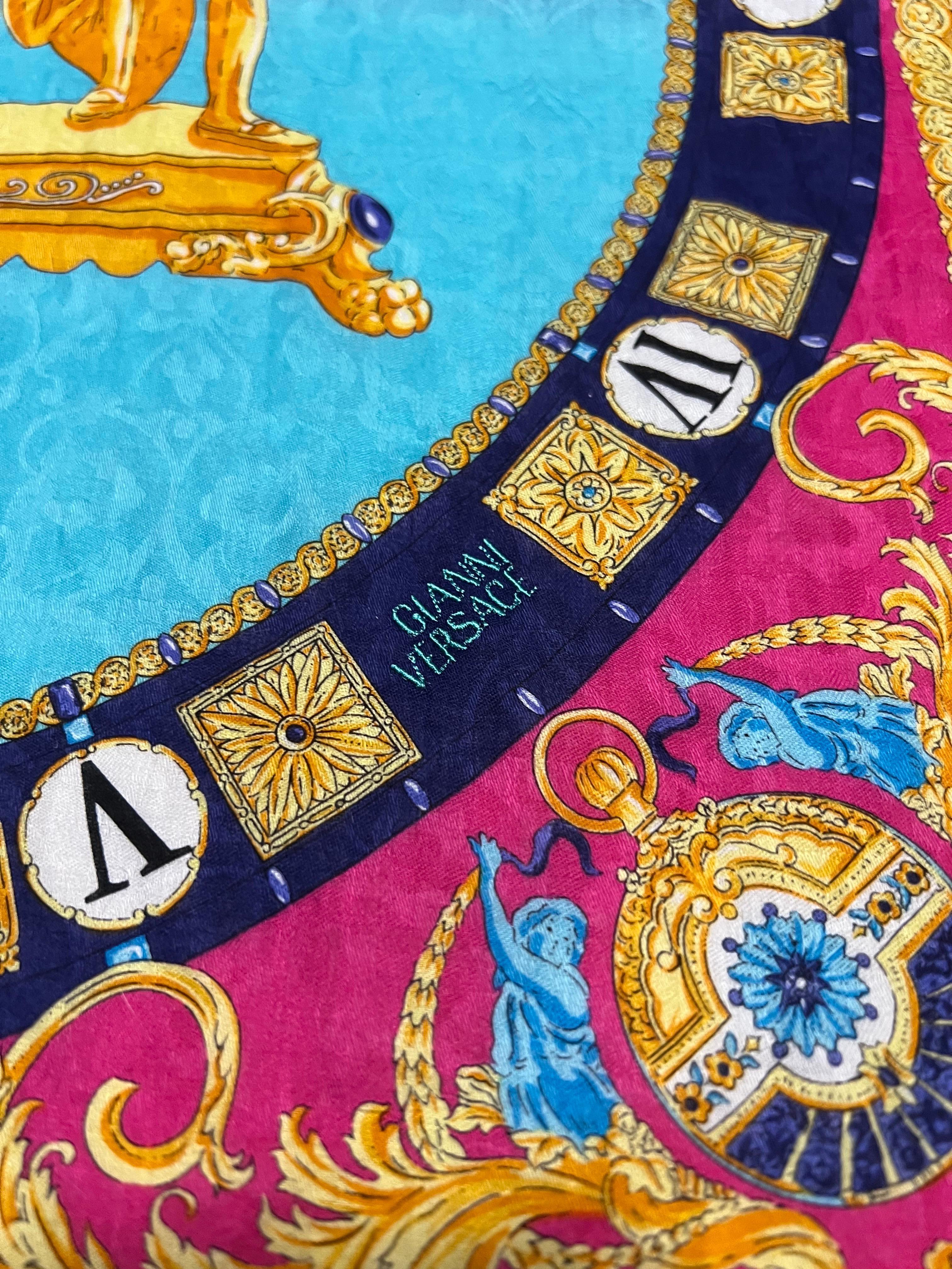 Gianni Versace Roman Clock Baroque Scarf Vintage 1990's 3