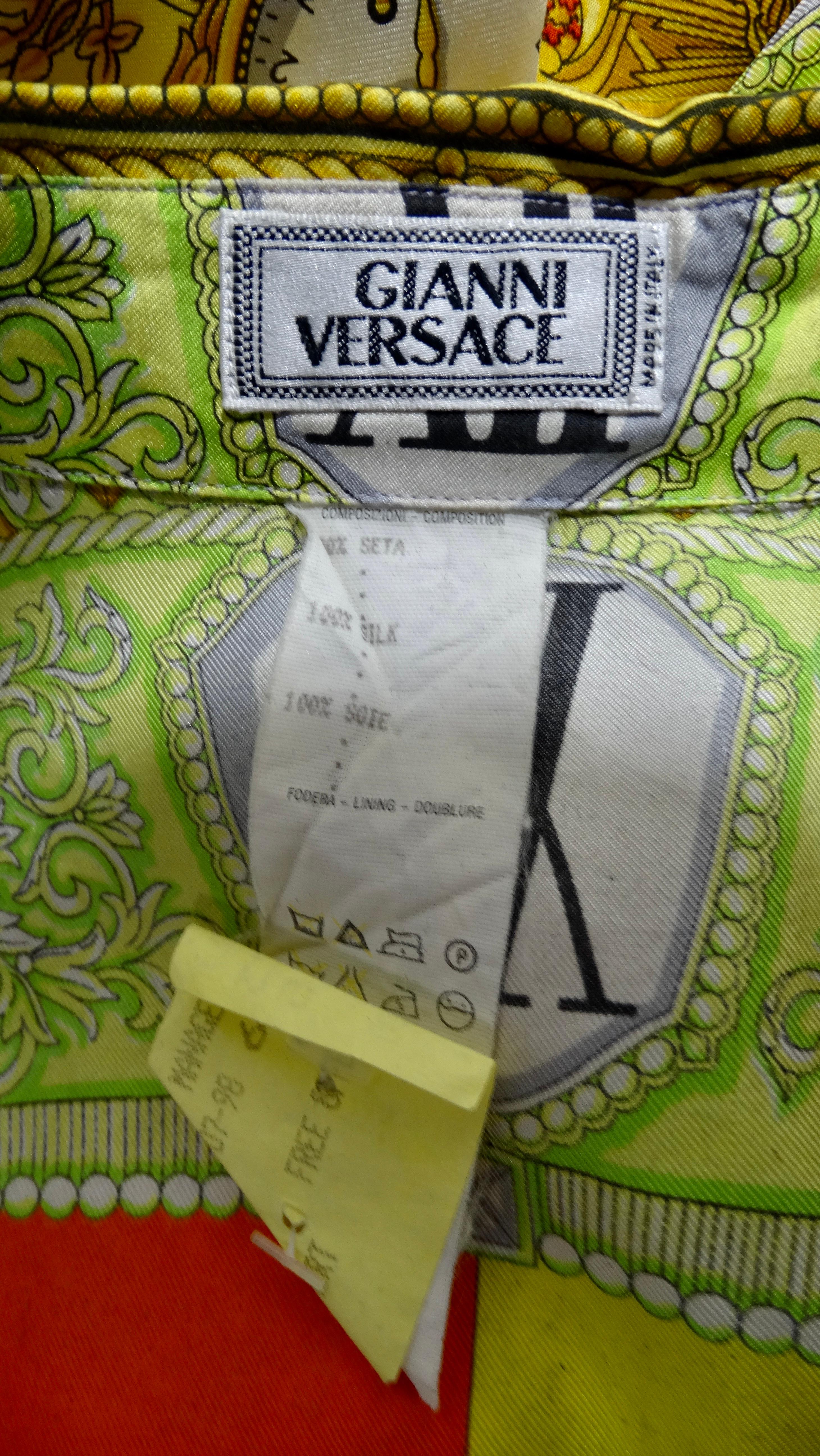 Gianni Versace Roman Clock Silk Shirt In Good Condition In Scottsdale, AZ