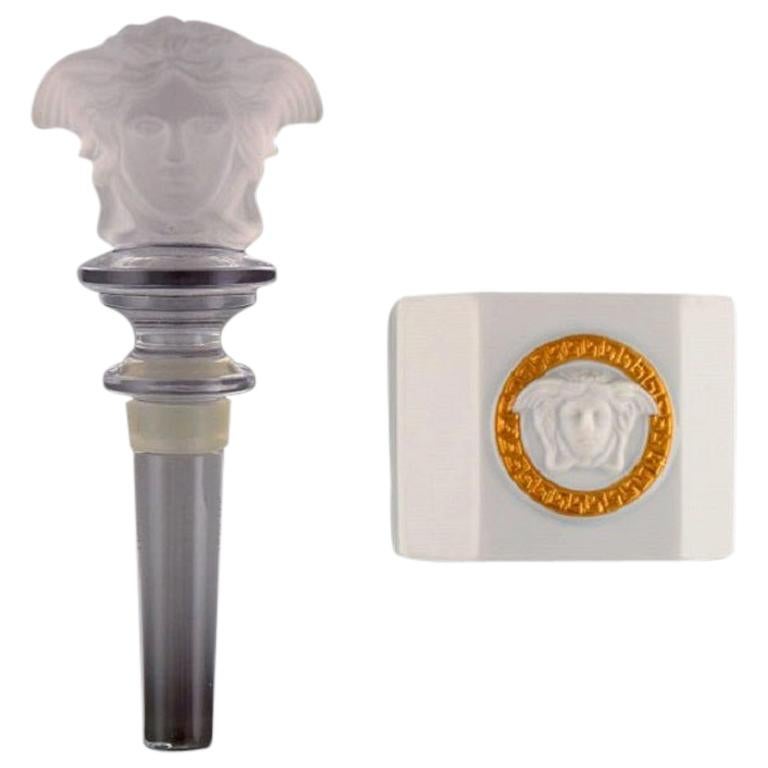 Gianni Versace, Rosenthal, Wine Stopper in Art Glass and Porcelain Napkin Ring