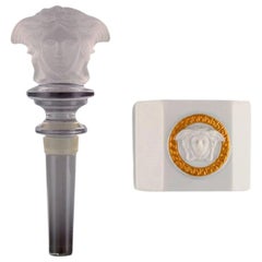 Vintage Gianni Versace, Rosenthal, Wine Stopper in Art Glass and Porcelain Napkin Ring