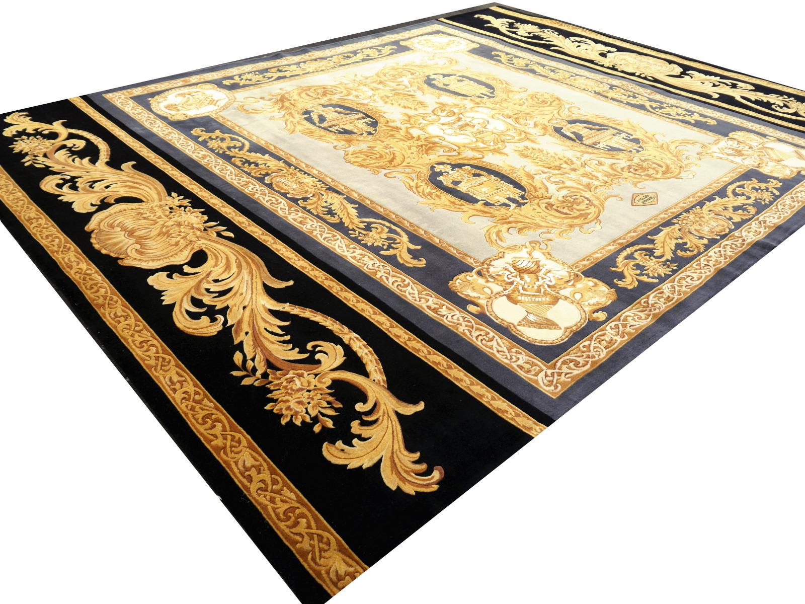 Wool Gianni Versace Rug Home Signature Collection Black Gray Gold Rare Large Size