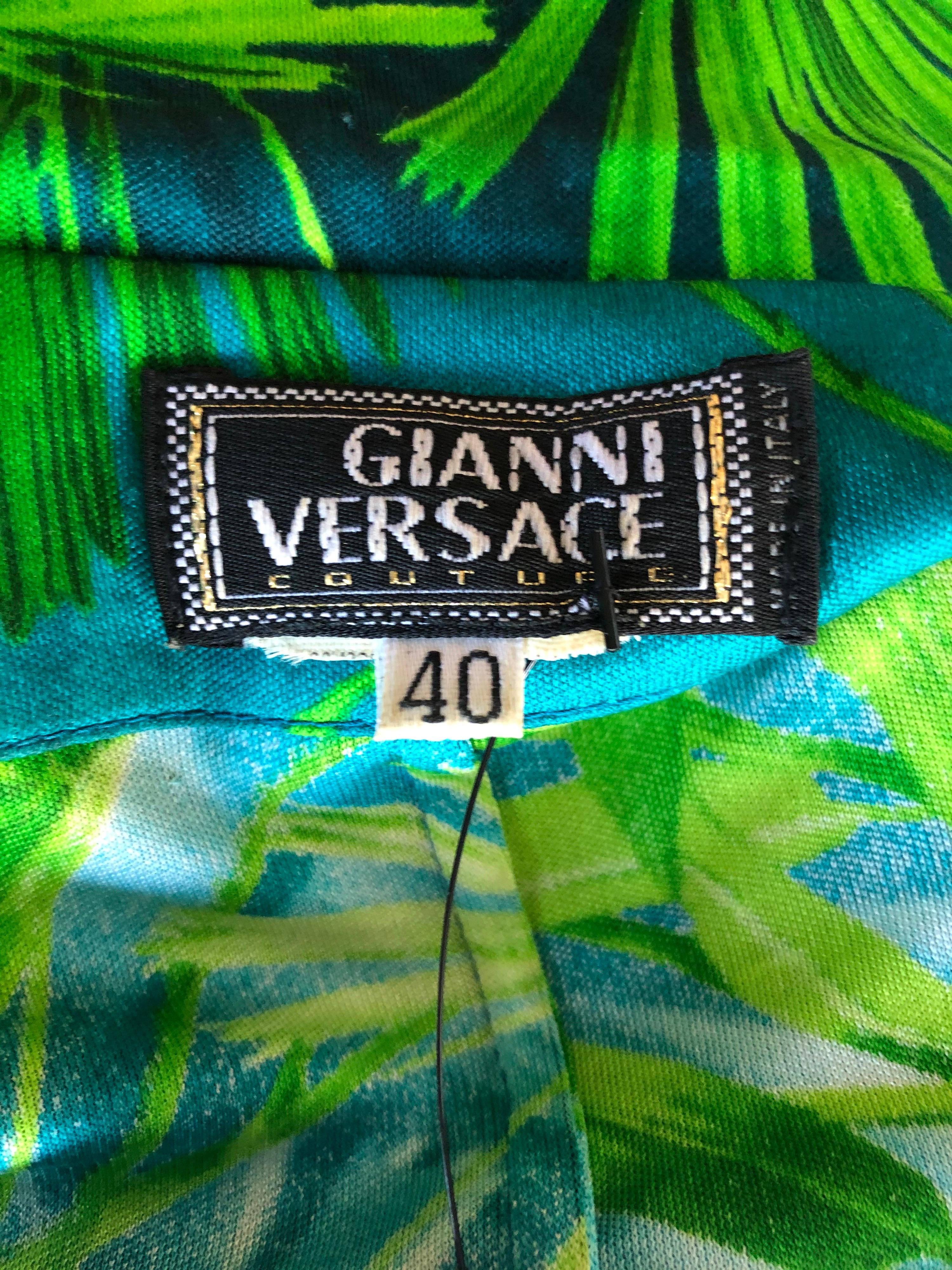 Gianni Versace Runway S/S 2000 Vintage Tropical Print Plunging Neckline Dress In Good Condition In Naples, FL