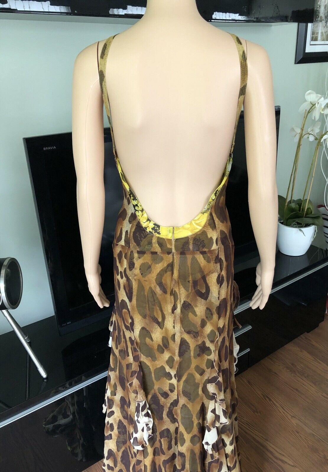 Beige Gianni Versace S/S 2002 Vintage Plunged Backless Dress Gown For Sale
