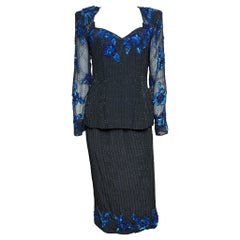 Gianni Versace S/S 1983 Sequined Blue Floral Ensemble