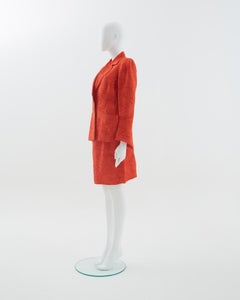 Gianni Versace S/S 1991 Orange silk paisley print blazer and skirt set