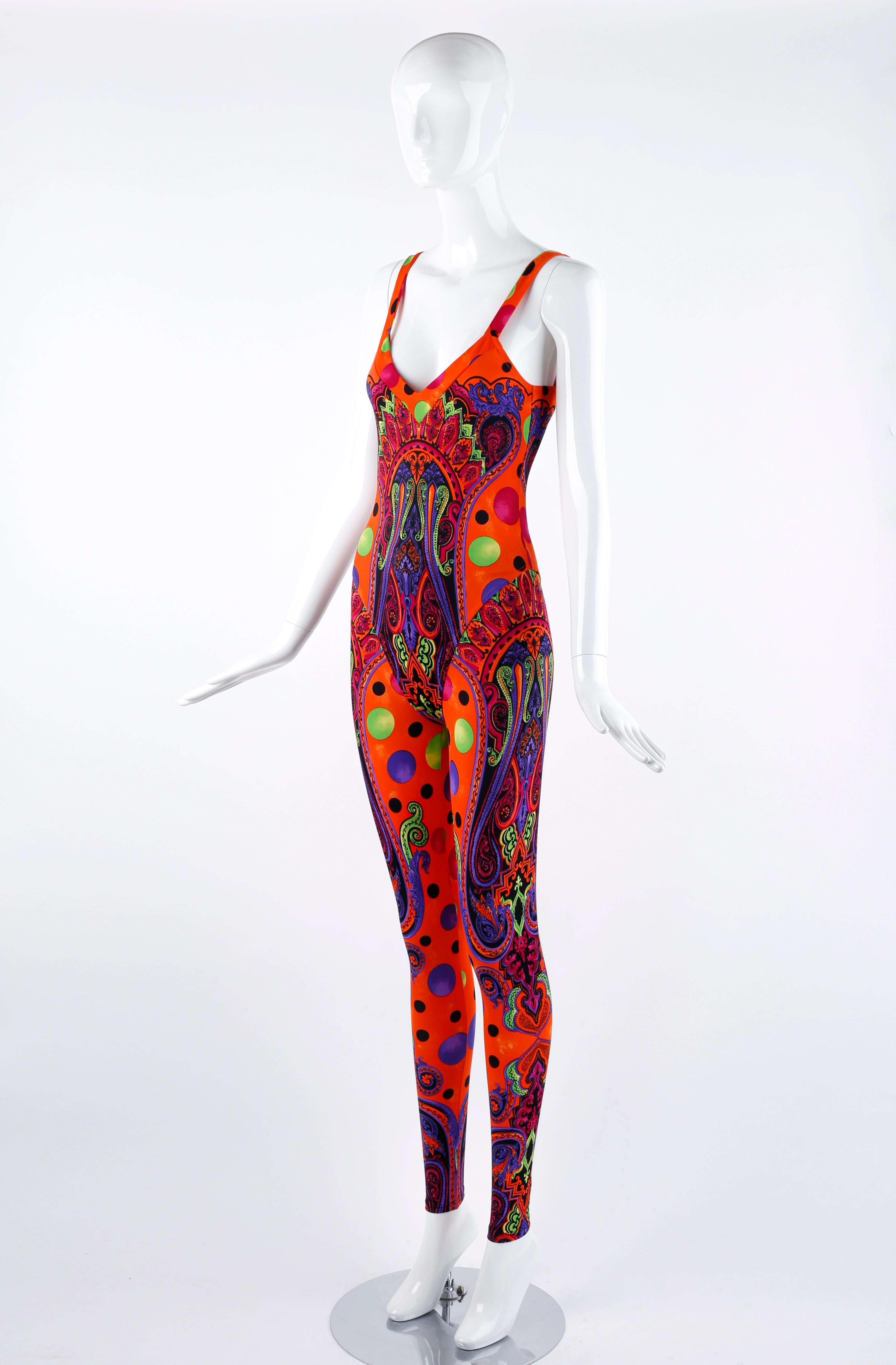 Beige Gianni Versace S/S 1991 Pop Art Baroque Print Swimsuit Bodysuit & Leggings Set en vente
