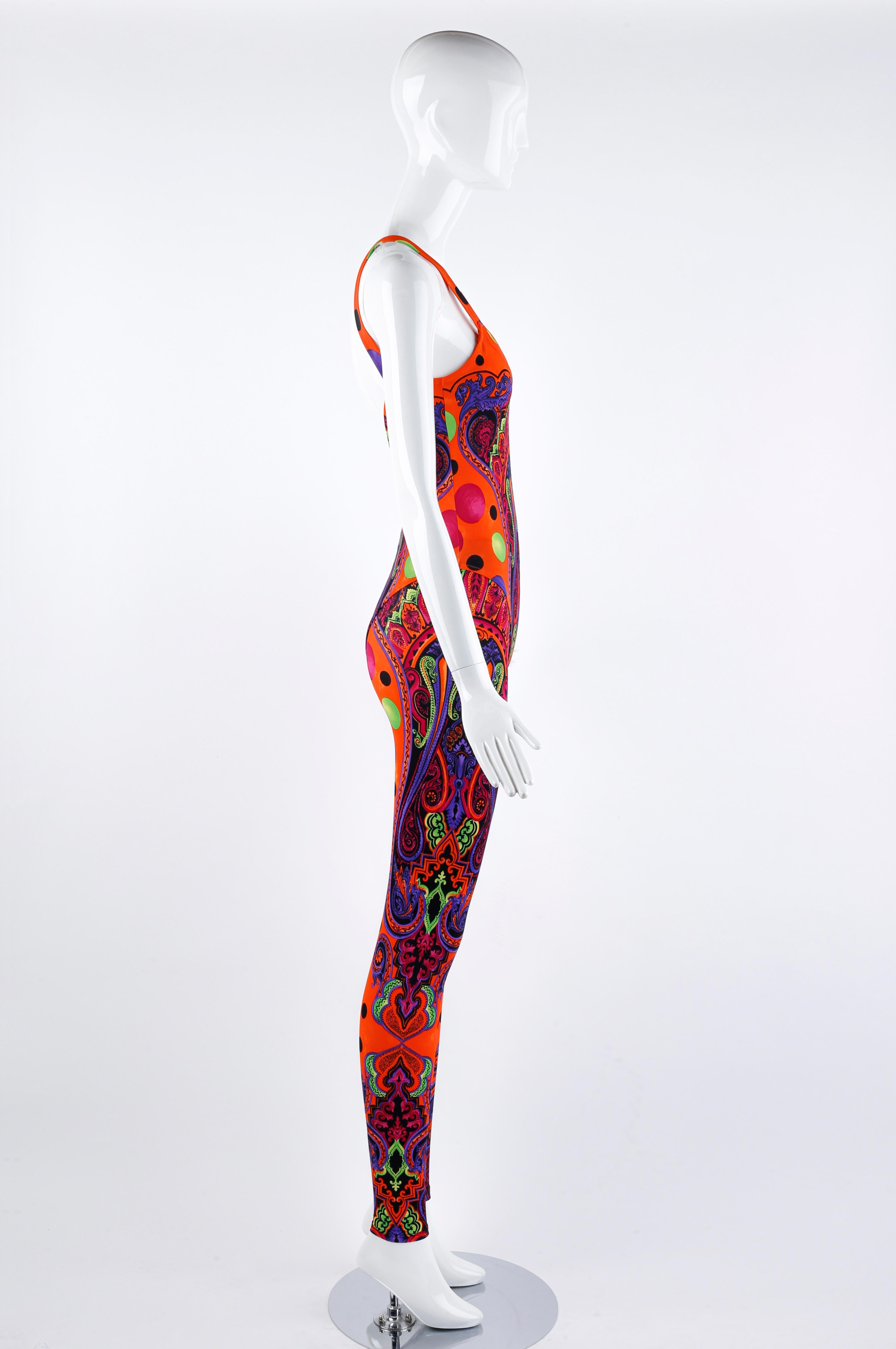 De las mujeres Gianni Versace S/S 1991 Traje de baño con estampado barroco Pop Art Conjunto de body y leggings en venta