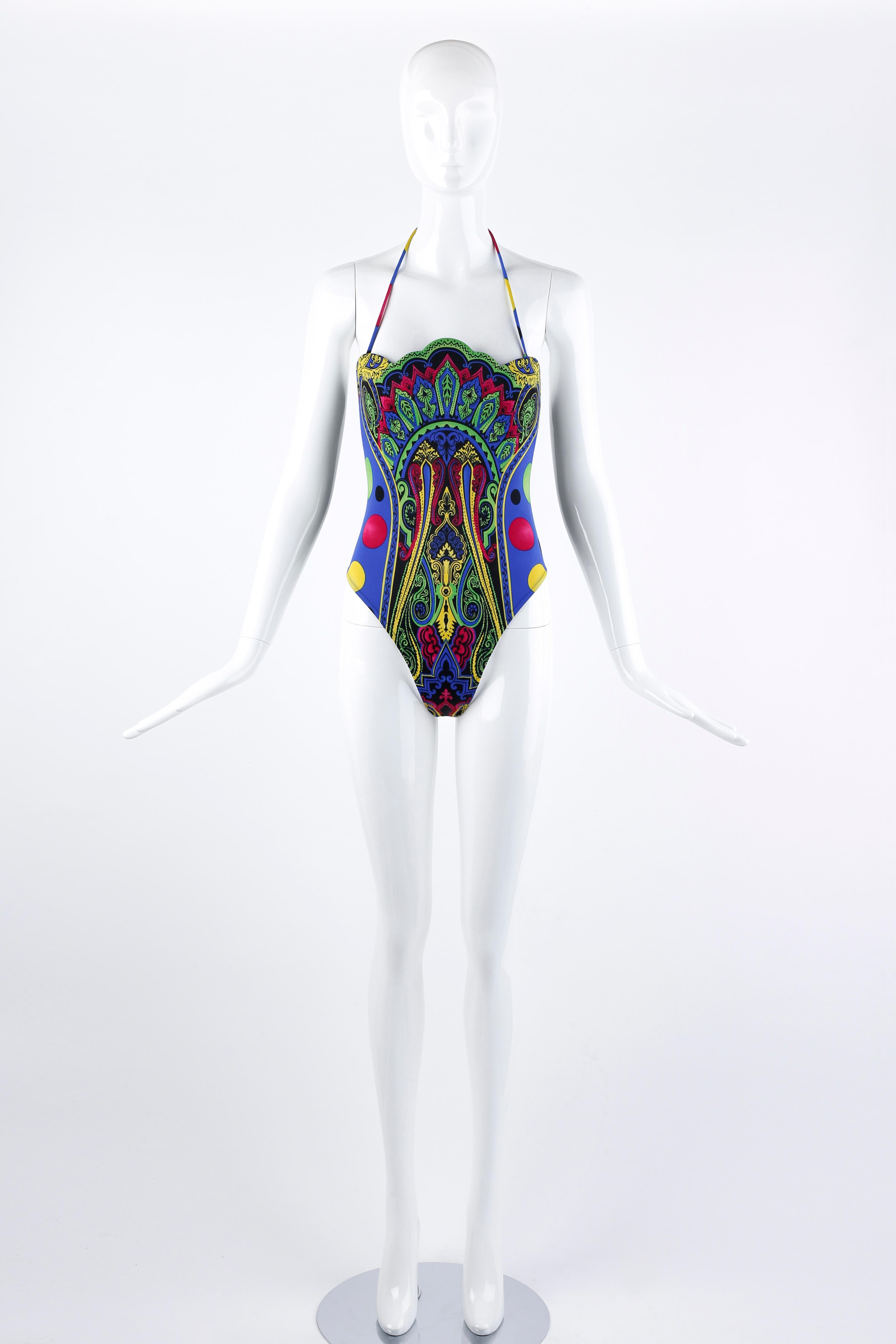 Gris Gianni Versace S/S 1991 Pop Art Baroque Print Swimsuit Bodysuit & Skirt Set en vente
