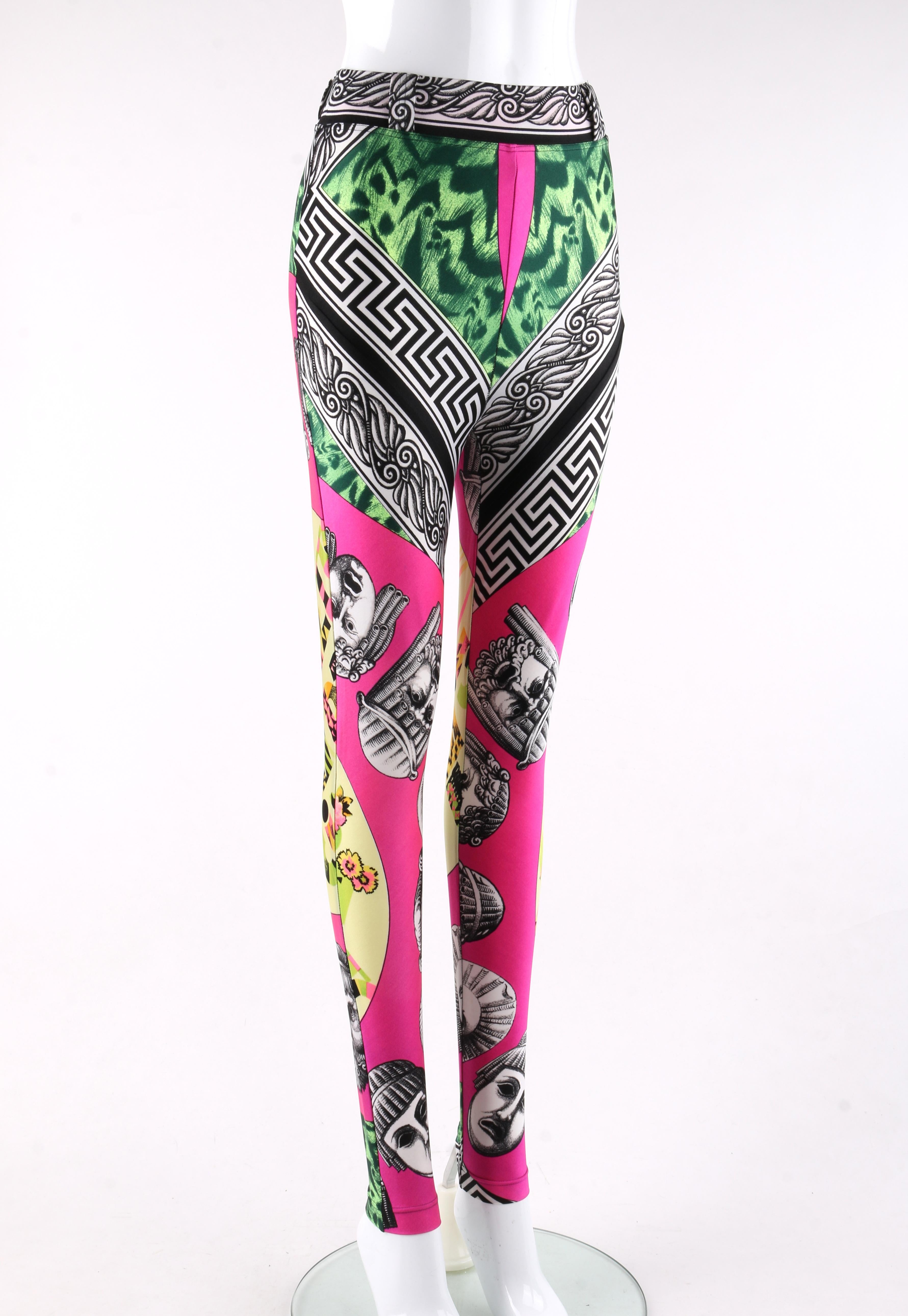 Gianni Versace S/S 1991 “Warhol” Balletto Teatro Print High Waisted Legging 

Circa: 1991 
Brand / Manufacturer: Versace 
Collection: Spring / Summer 1991 “Warhol”
Style: High waisted leggings
Color(s): Shades of pink, green, black, white, yellow