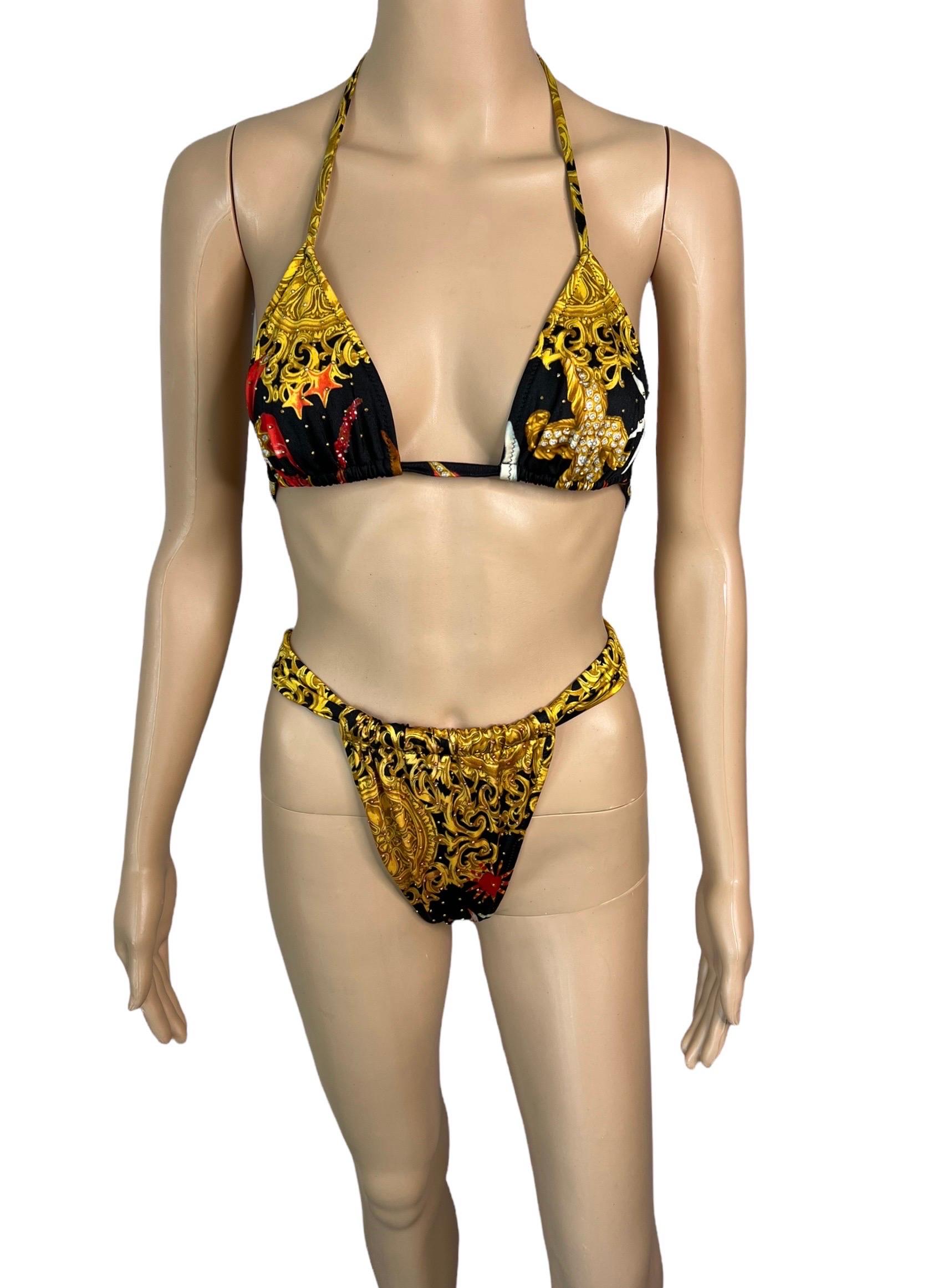 Gianni Versace S/S 1992 Baroque Embellished Two-Piece Bikini Swimsuit Swimwear For Sale 3