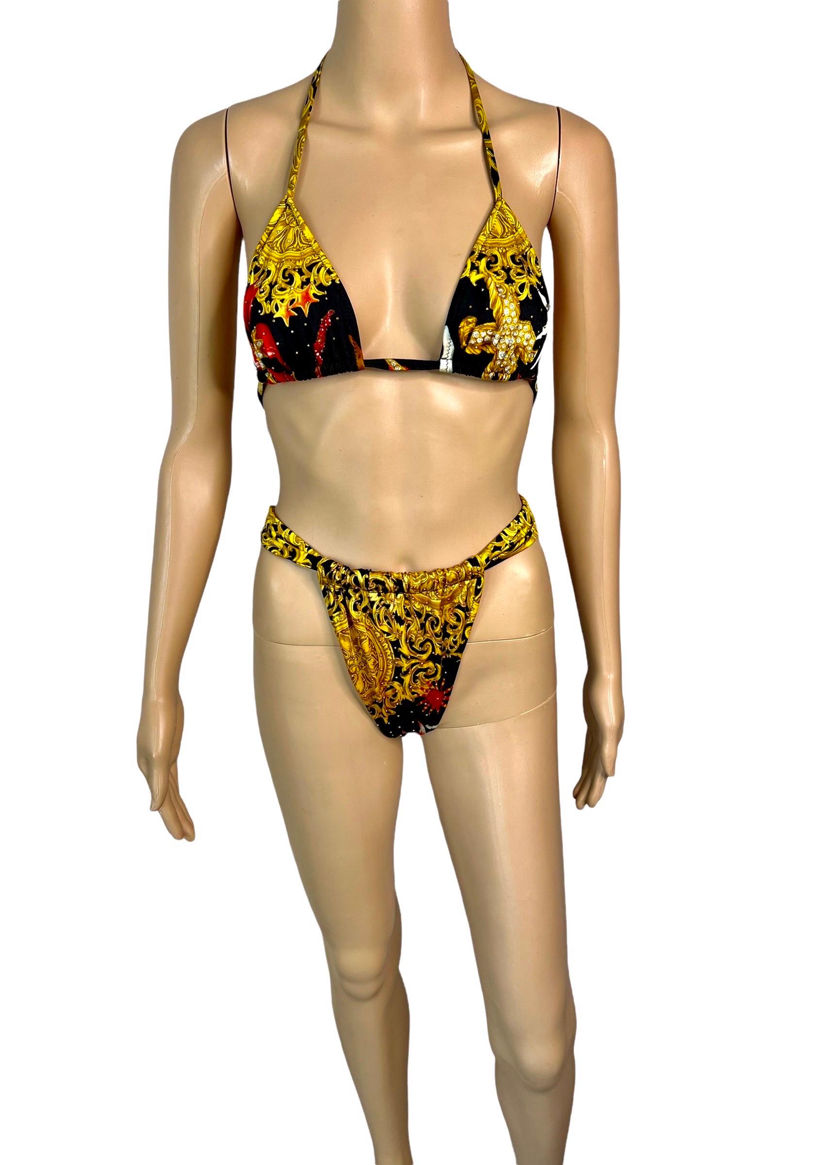 Gianni Versace S/S 1992 Baroque Embellished Two-Piece Bikini Swimsuit Swimwear For Sale 7