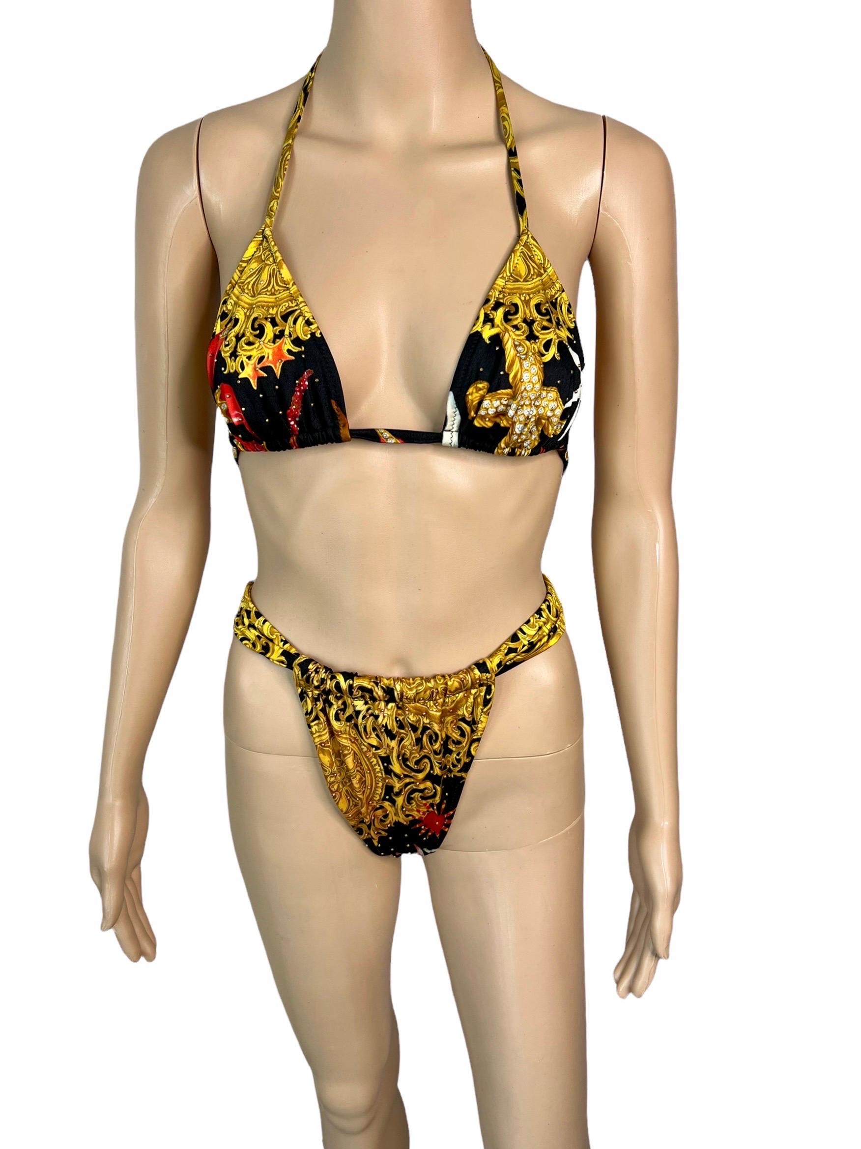Gianni Versace S/S 1992 Baroque Embellished Two-Piece Bikini Swimsuit Swimwear For Sale 8