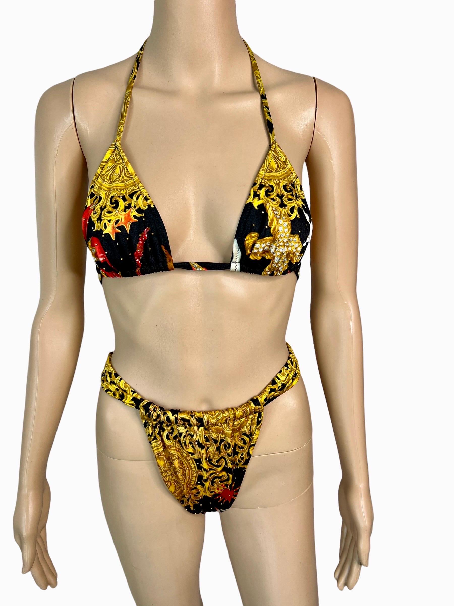Gianni Versace S/S 1992 Baroque Seashell Print Embellished Studded Two-Piece Set Bikini Swimsuit Swimwear

Size IT 42 

