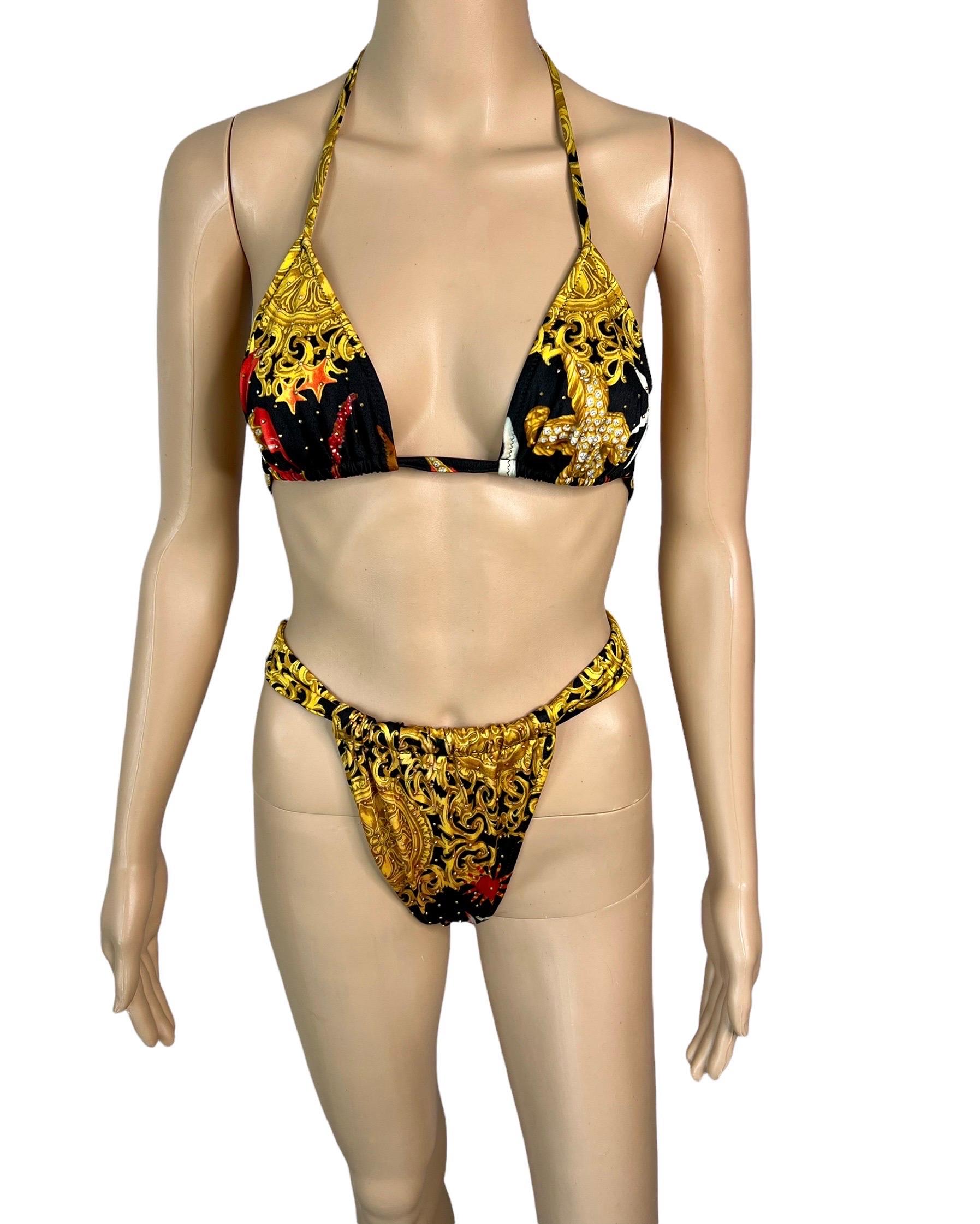 Gianni Versace S/S 1992 Baroque Embellished Two-Piece Bikini Swimsuit Swimwear For Sale 1