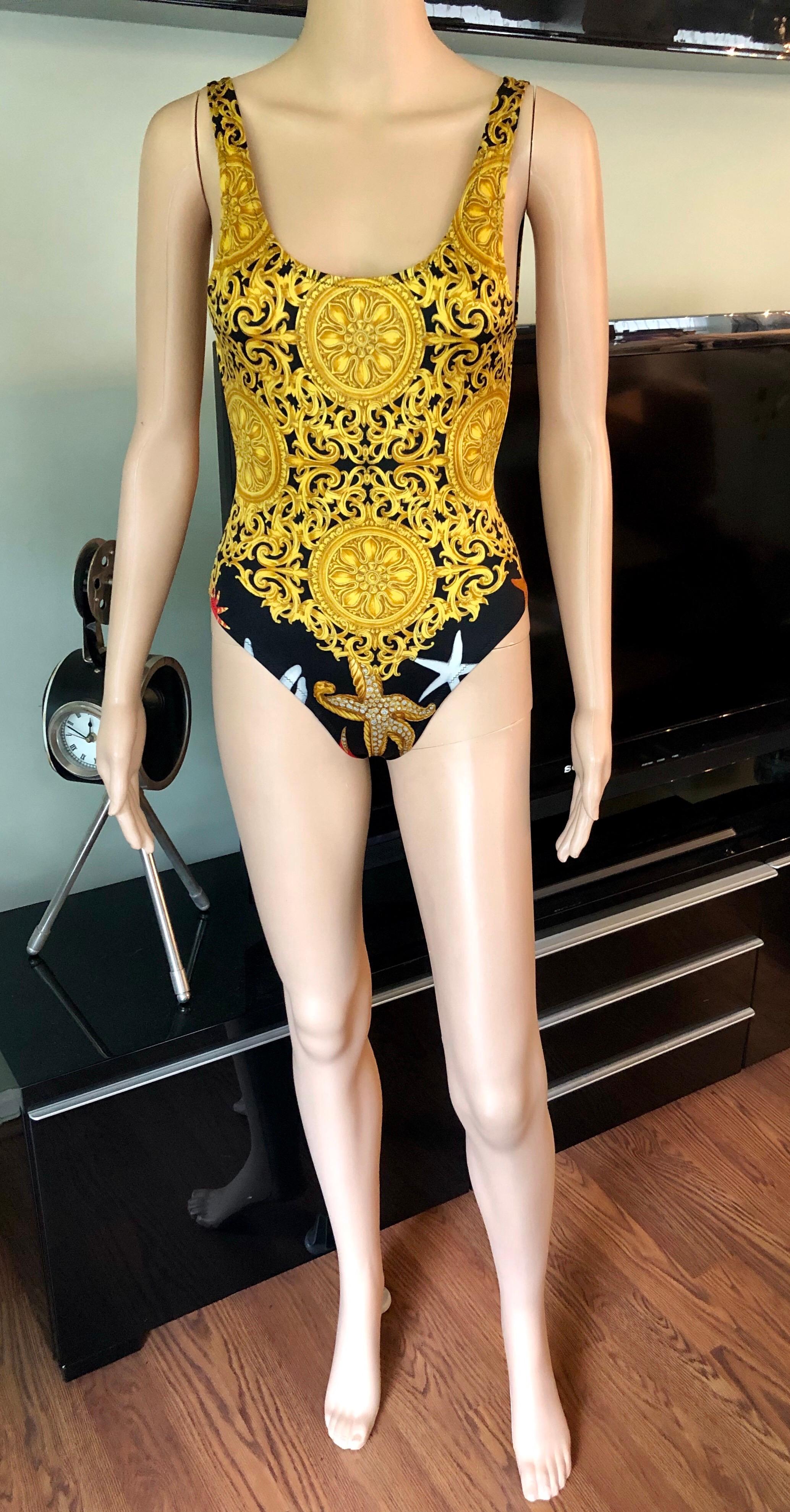 Beige Gianni Versace S/S 1992 Baroque Seashell Backless Bodysuit Swimwear Swimsuit For Sale