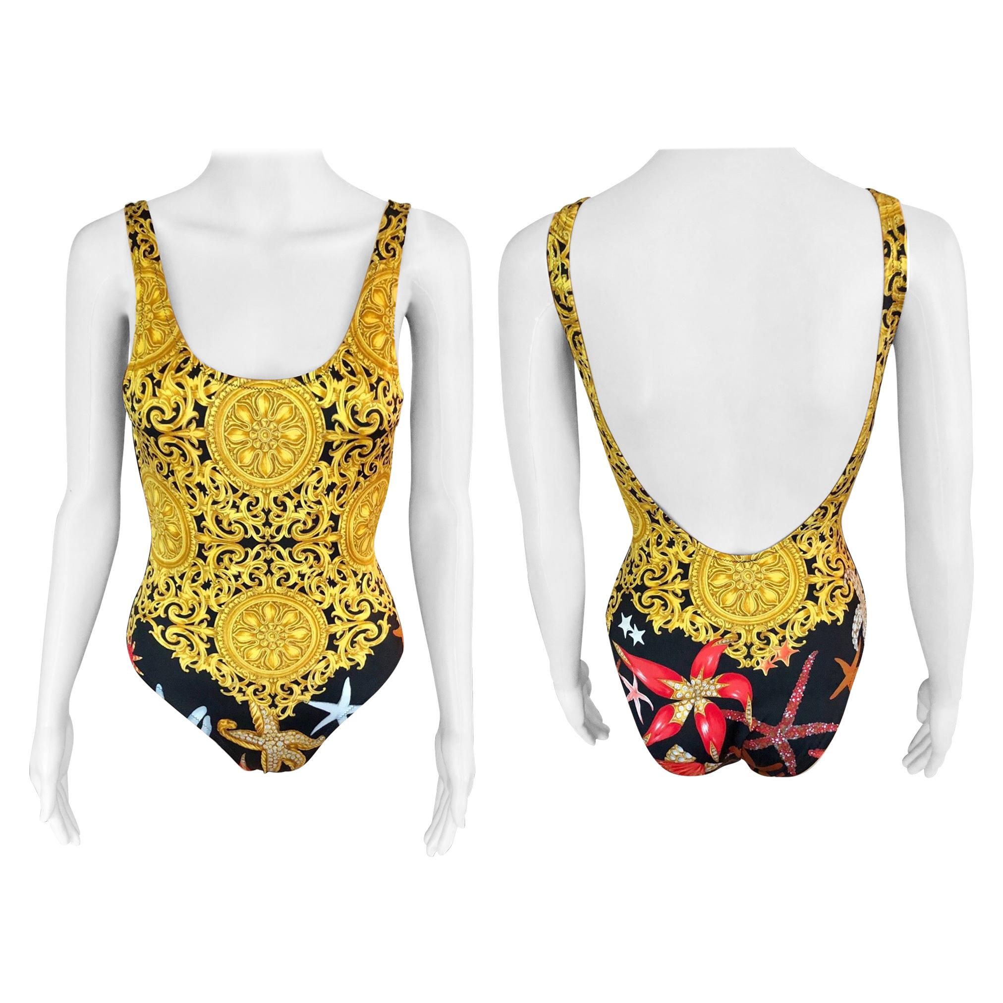 Gianni Versace S/S 1992 Baroque Seashell Backless Bodysuit Swimwear Swimsuit  For Sale at 1stDibs
