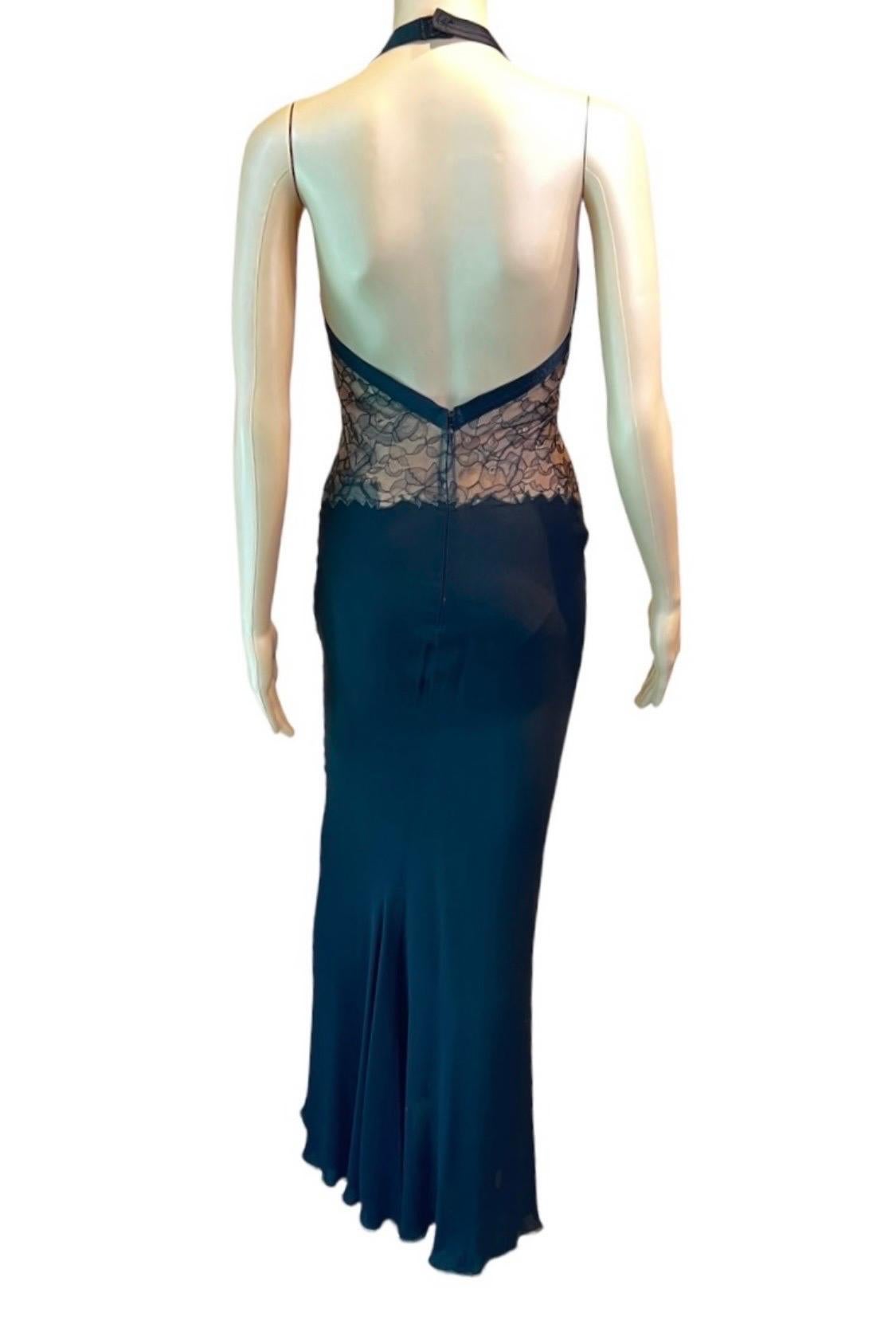 Women's or Men's Gianni Versace S/S 1992 Bustier Lace Bra Sheer Panels Slit Evening Dress Gown For Sale