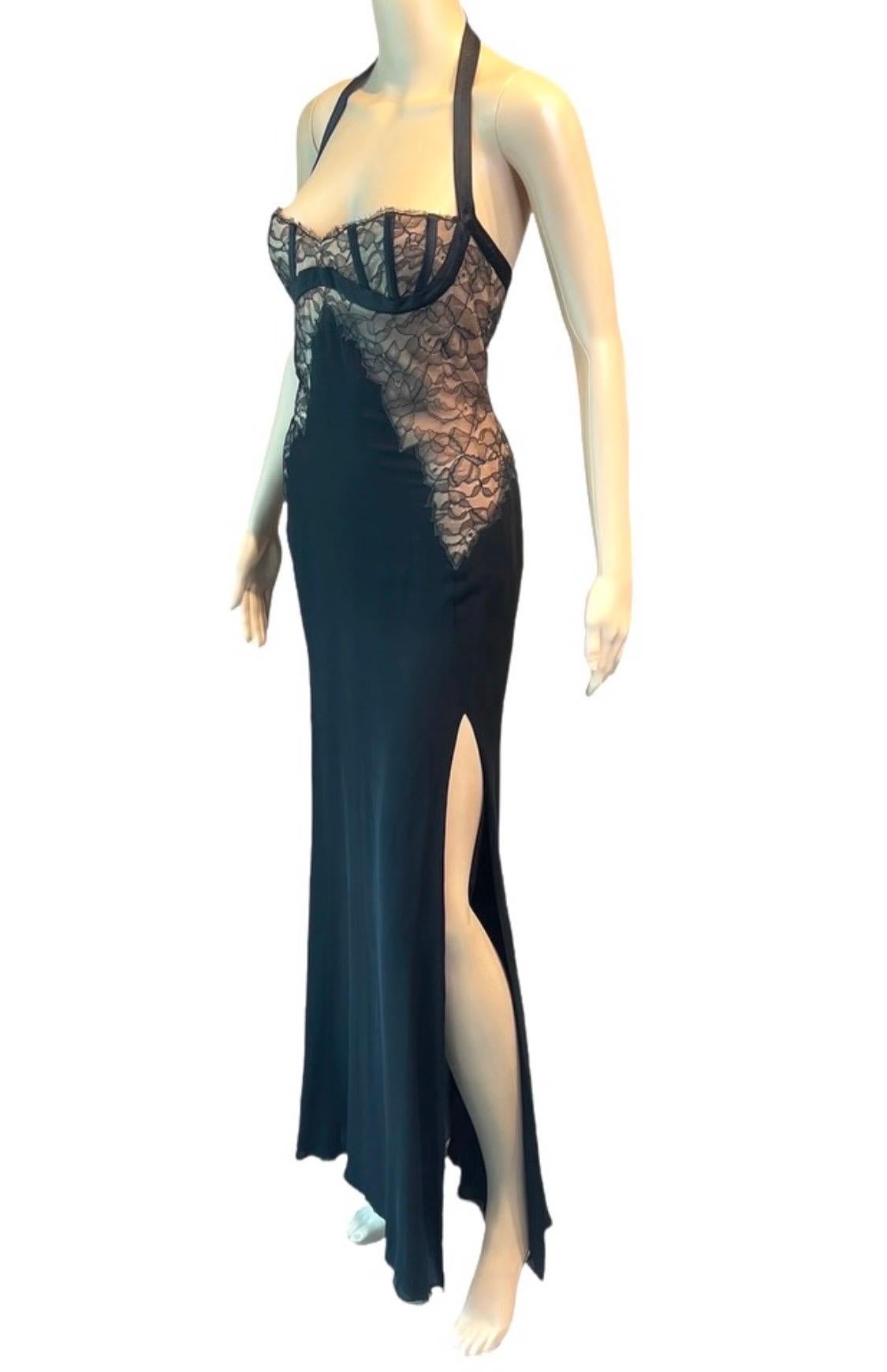 Gianni Versace S/S 1992 Bustier Lace Bra Sheer Panels Slit Evening Dress Gown For Sale 2