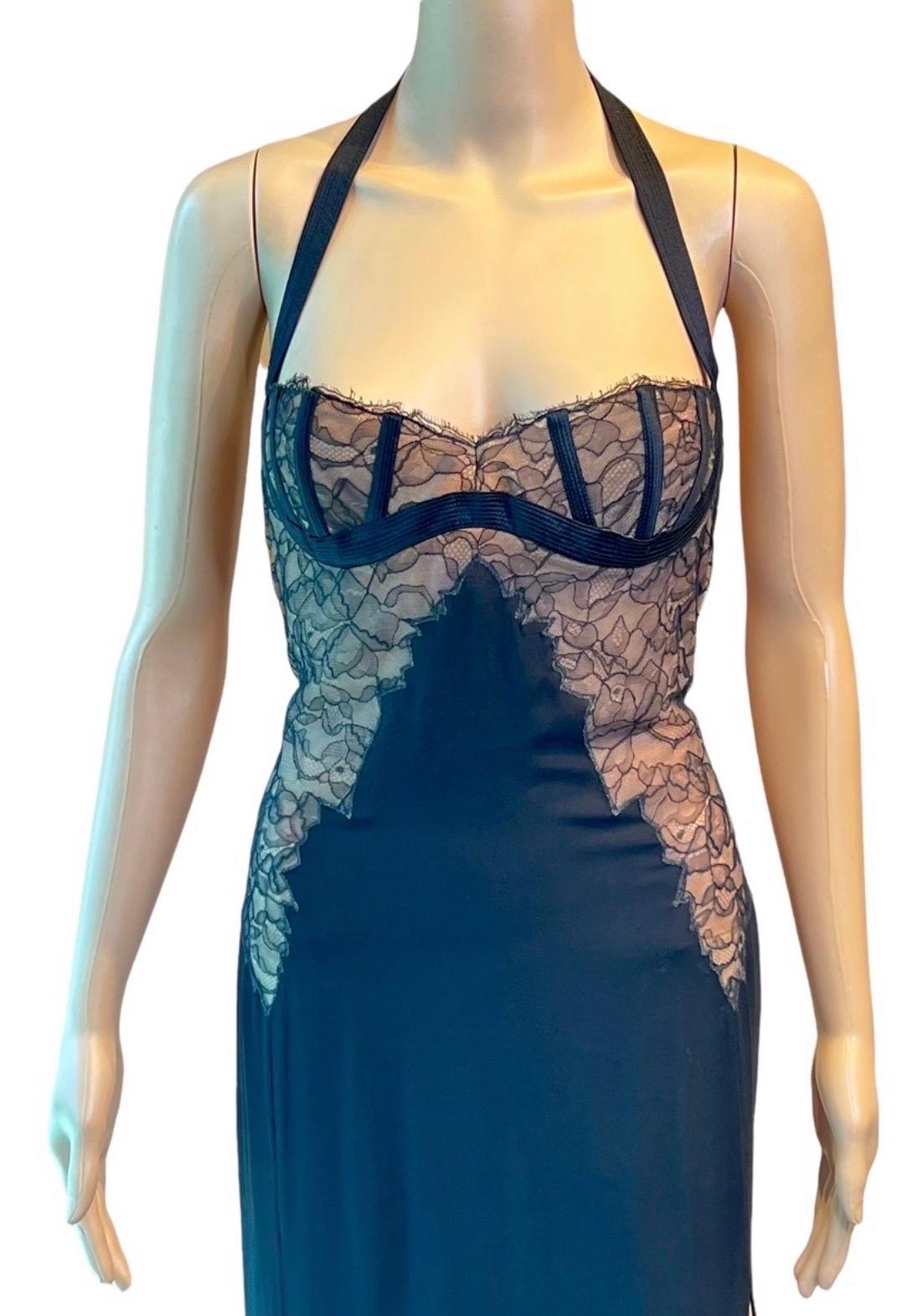 Gianni Versace S/S 1992 Bustier Lace Bra Sheer Panels Slit Evening Dress Gown For Sale 3