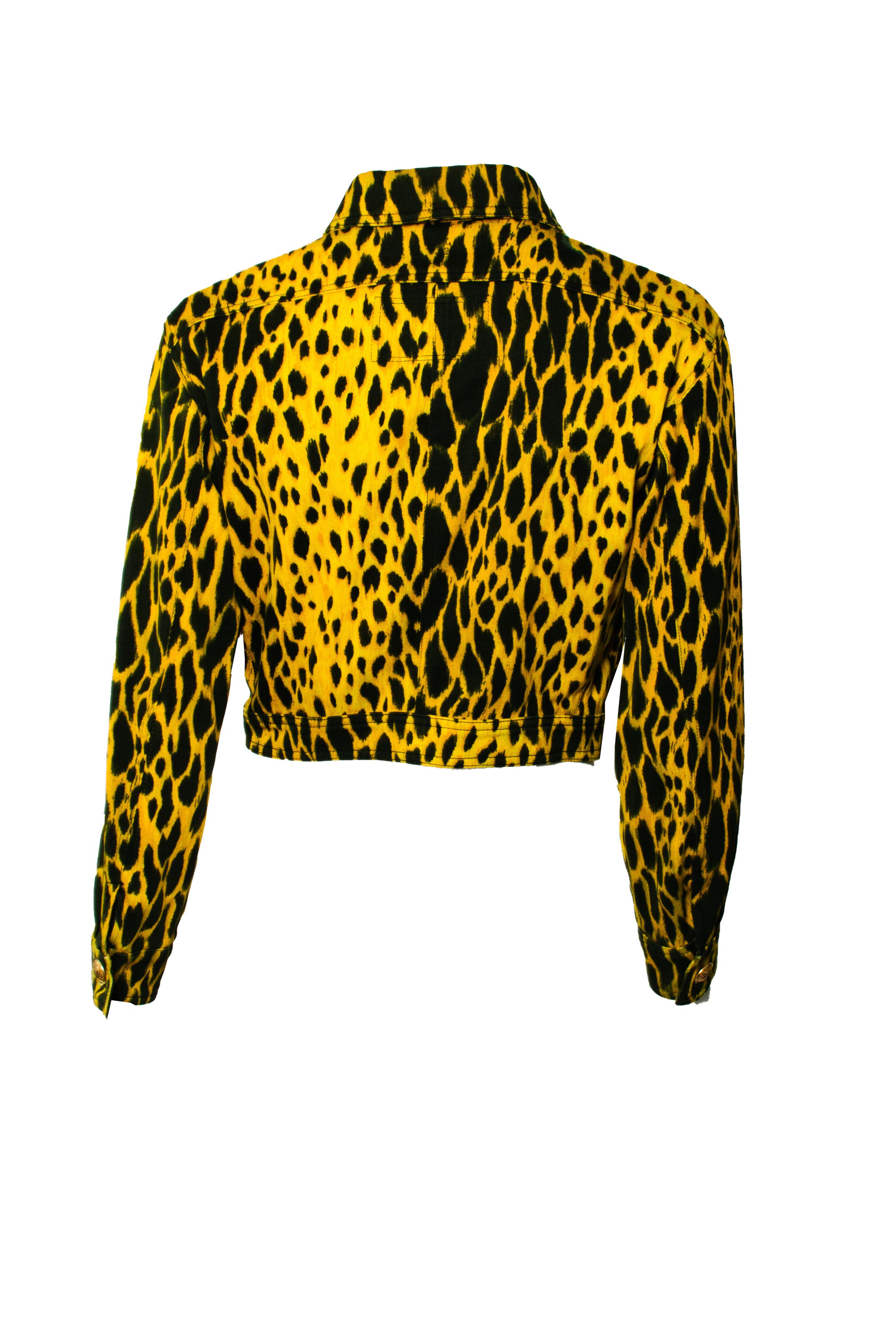 Brown S/S 1992 Gianni Versace Leopard Printed Denim Jacket 