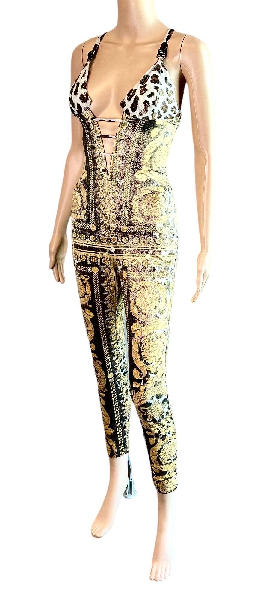 Gianni Versace S/S 1992 Runway Bustier Embellished Baroque Catsuit Jumpsuit In Good Condition For Sale In Naples, FL
