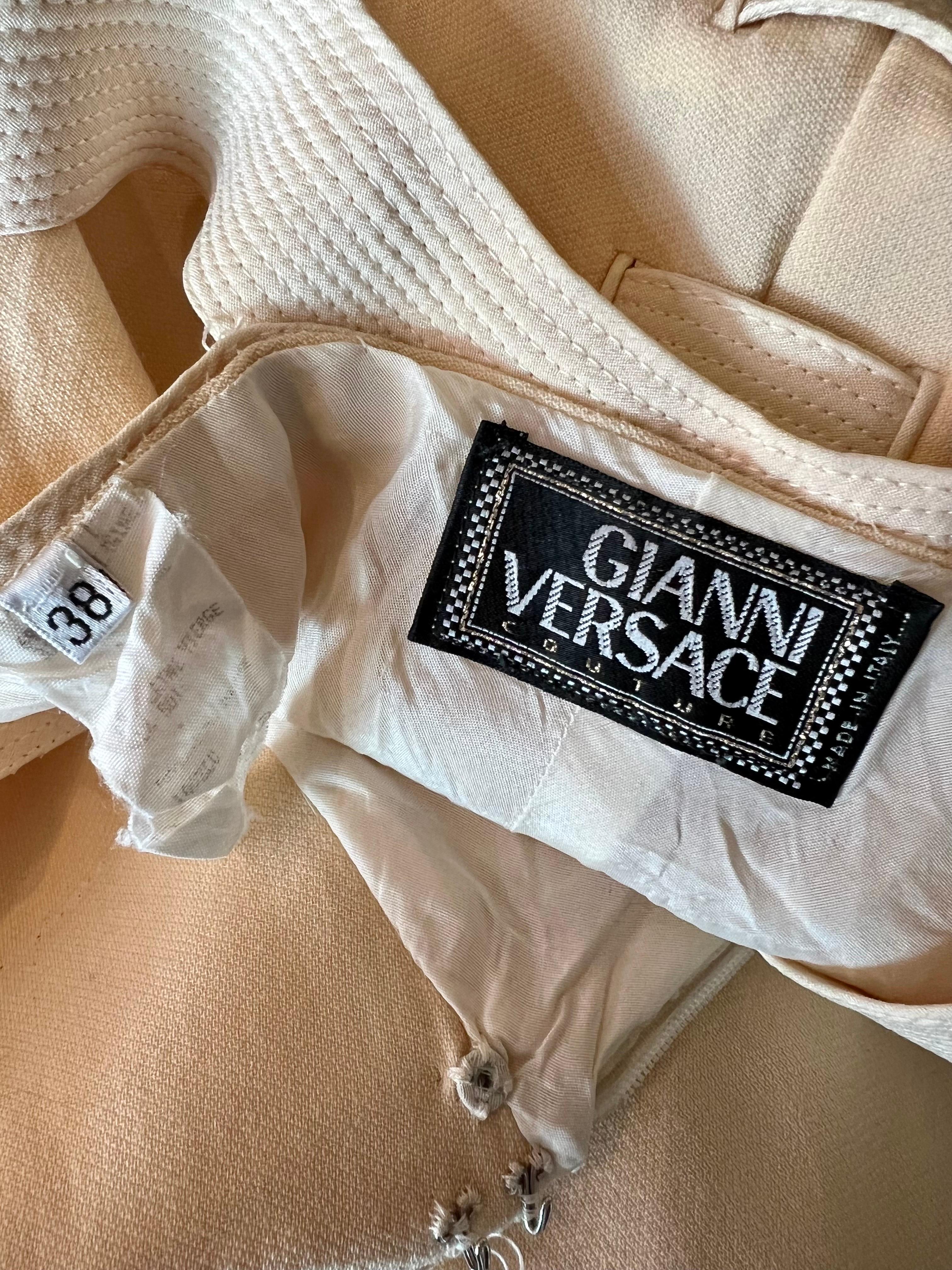 Gianni Versace S/S 1992 Runway Vintage Bustier Embellished Ivory Romper Jumpsuit For Sale 10
