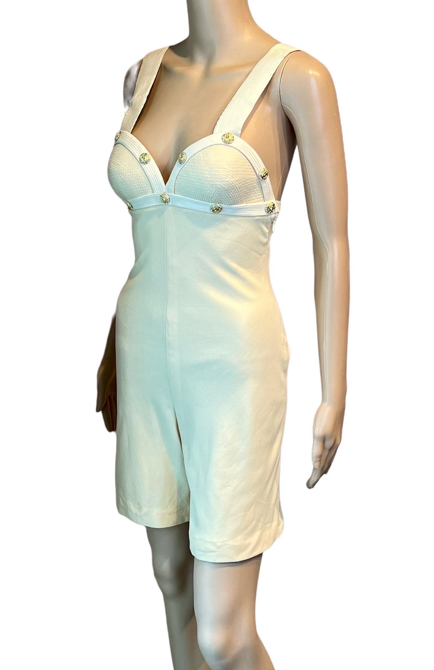 Gianni Versace S/S 1992 Runway Vintage Bustier Embellished Ivory Romper Jumpsuit In Good Condition For Sale In Naples, FL