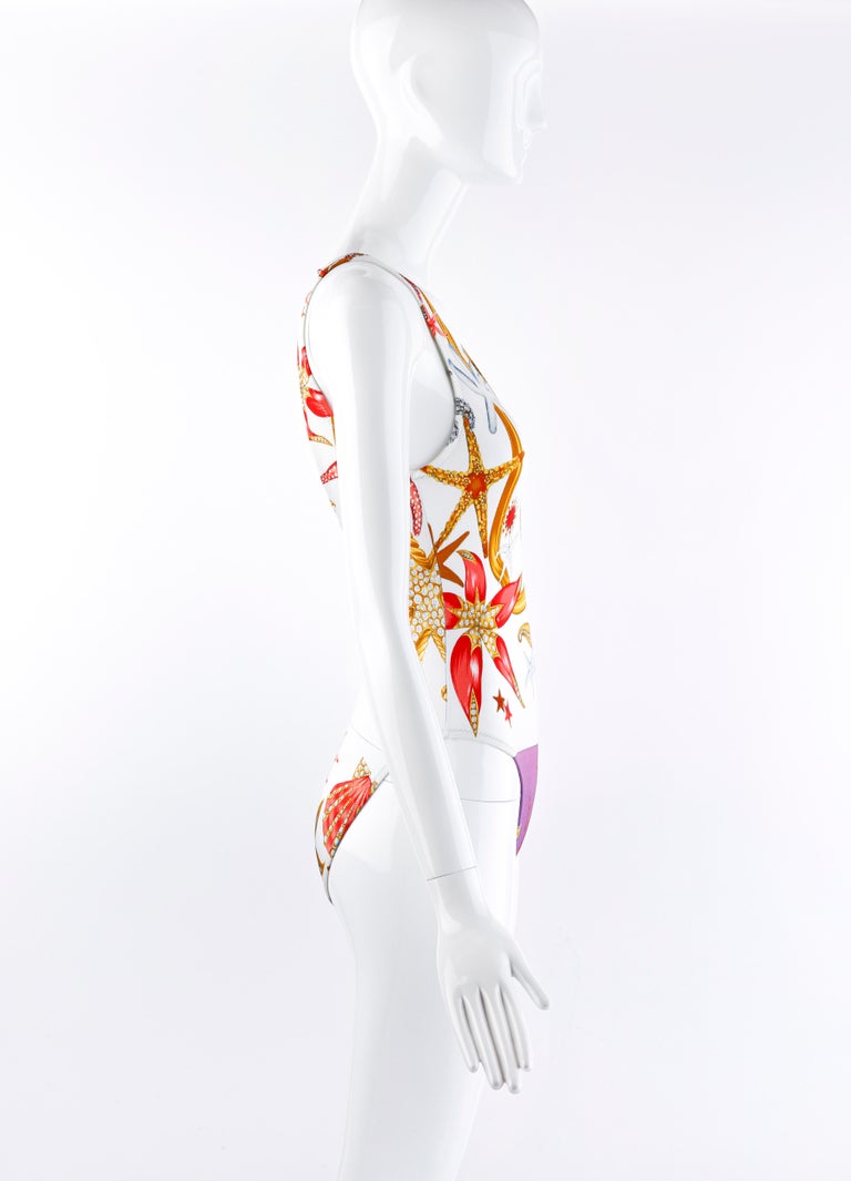 Gianni Versace S/S 1992 Starfish Seashell Print Plunge Back Swimsuit ...