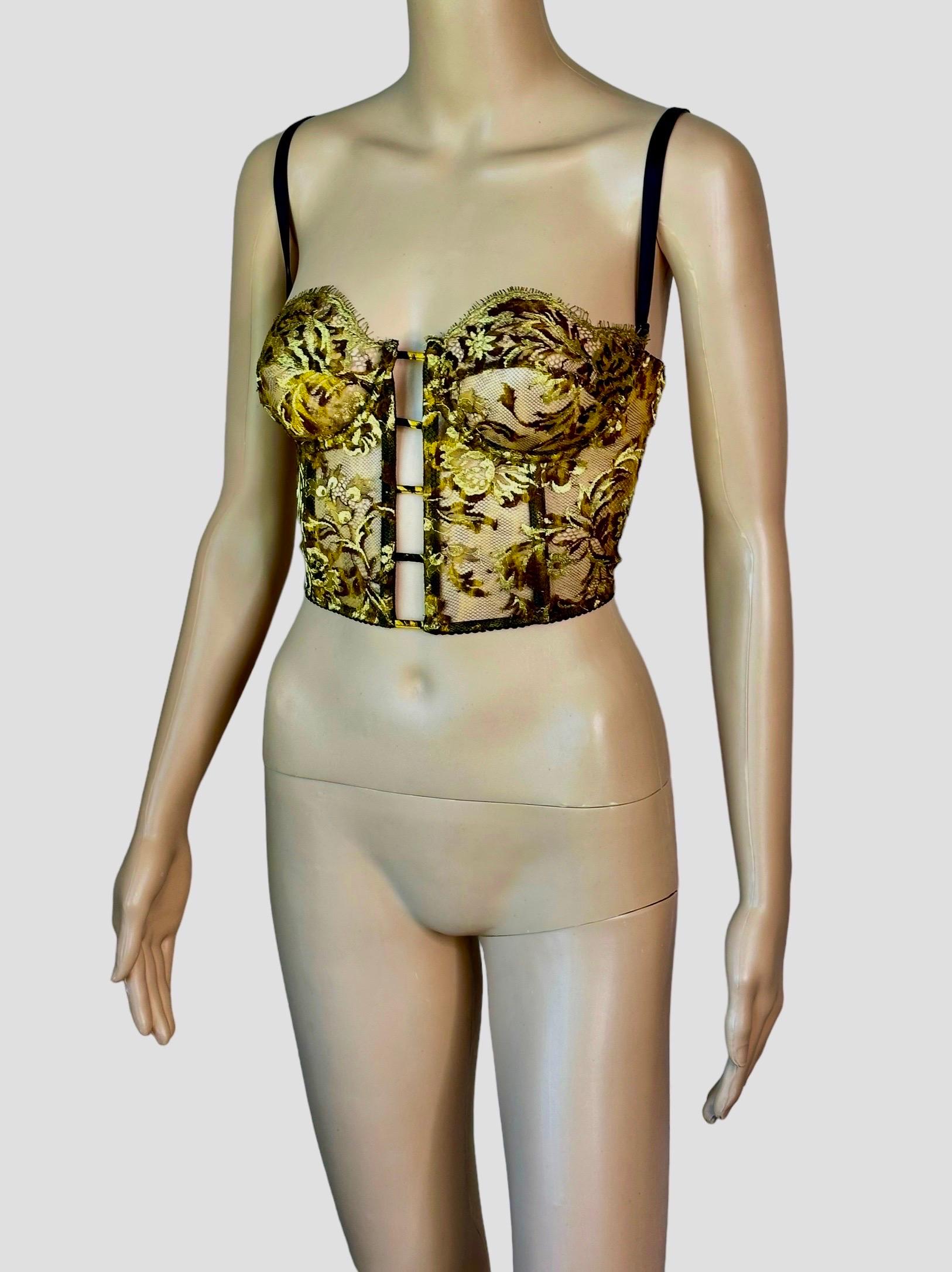 Women's Gianni Versace S/S 1992 Unworn Sheer Gold Embroidered Lace Bustier Bra Crop Top  For Sale