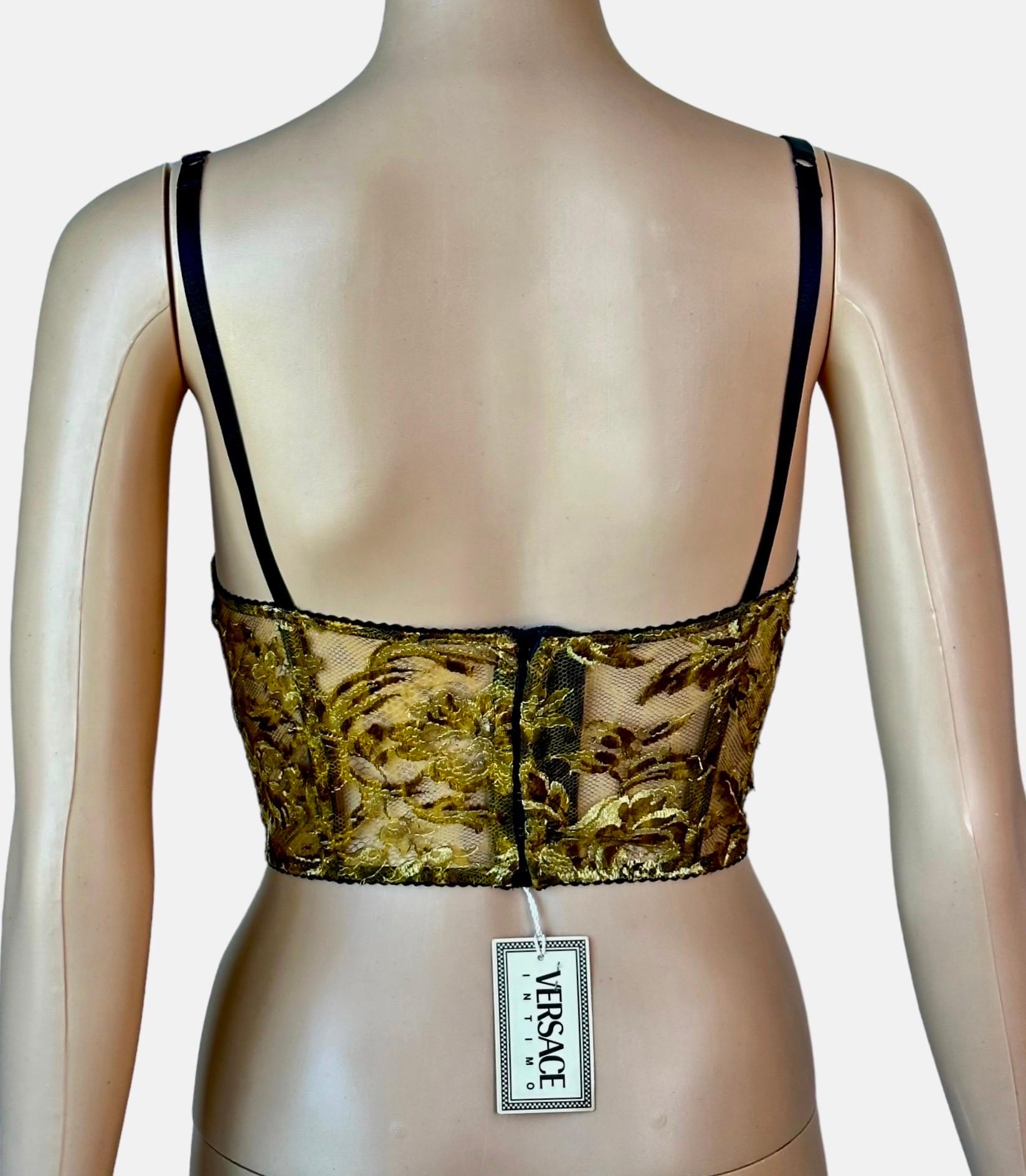 Gianni Versace S/S 1992 Unworn Sheer Gold Embroidered Lace Bustier Bra Crop Top  For Sale 1