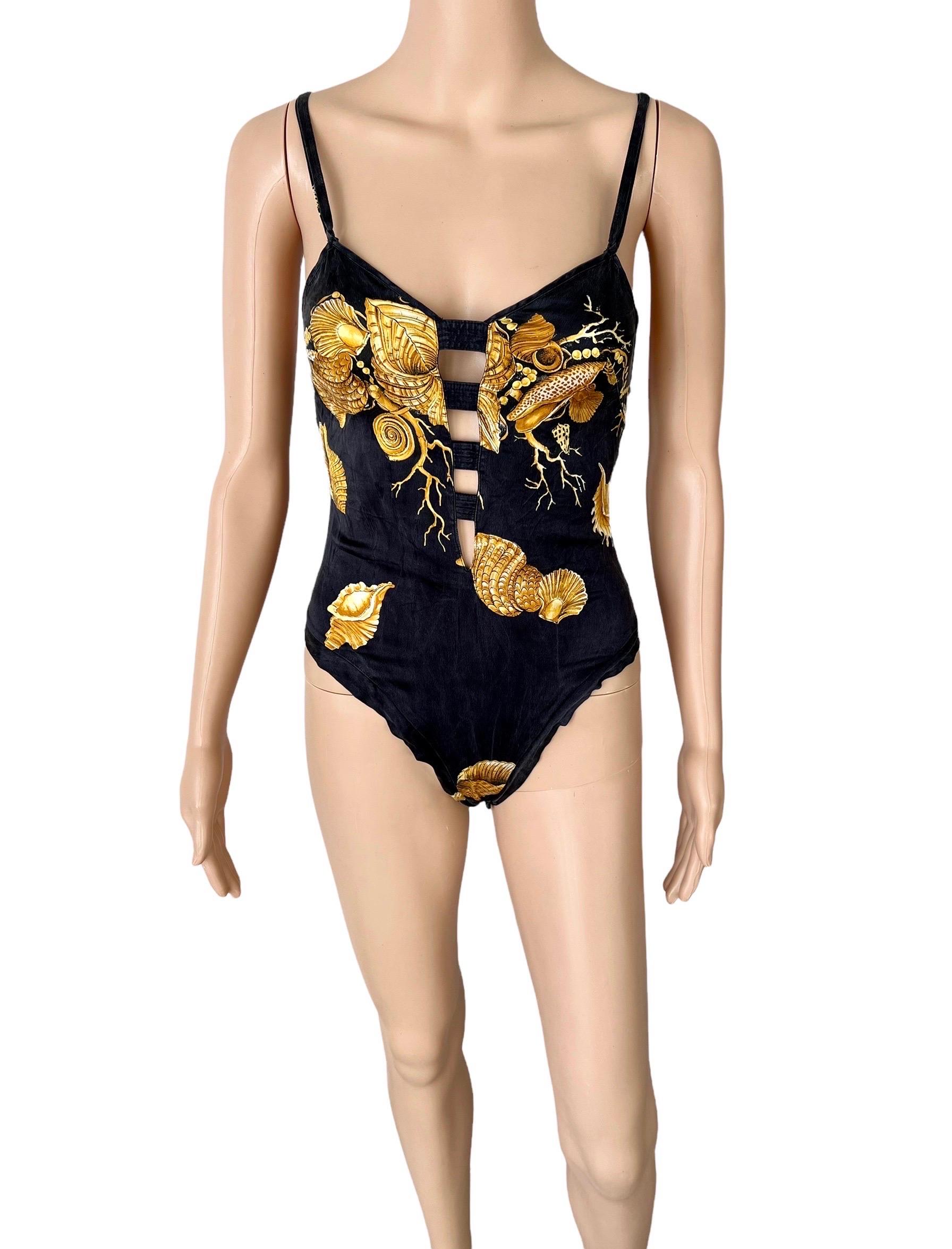 Gianni Versace S/S 1992 Vintage Plunging Baroque Print Sheer Lace Bodysuit Top  For Sale 3