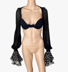 Gianni Versace S/S 1993 Runway Bra Bralette Sheer Silk Black Blouse Crop Top