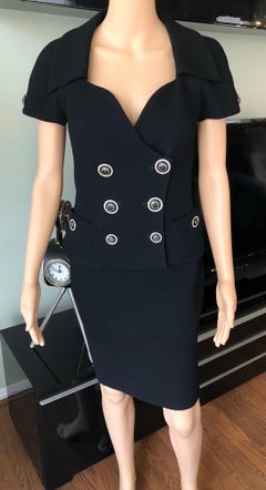 Gianni Versace S/S 1993 Vintage Schwarz Blazer Top und Rock Anzug 2 Stück Set