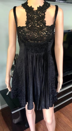 Gianni Versace S/S 1994 Runway Couture Vintage Crinkle Silk Lace Black Dress