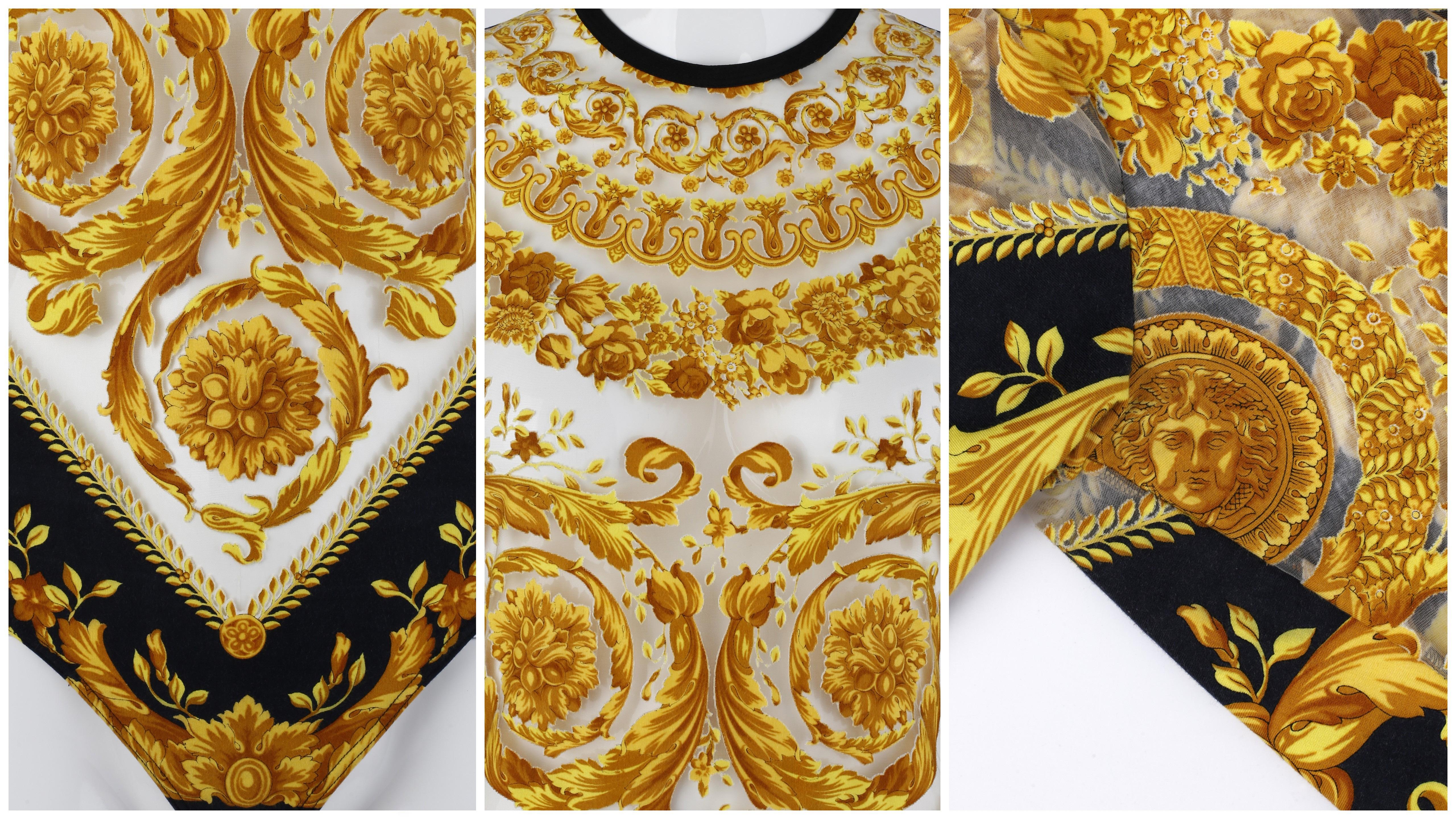 Gianni Versace S/S 1994 Signature Baroque Print Sheer Mesh Illusion Bodysuit  For Sale 4