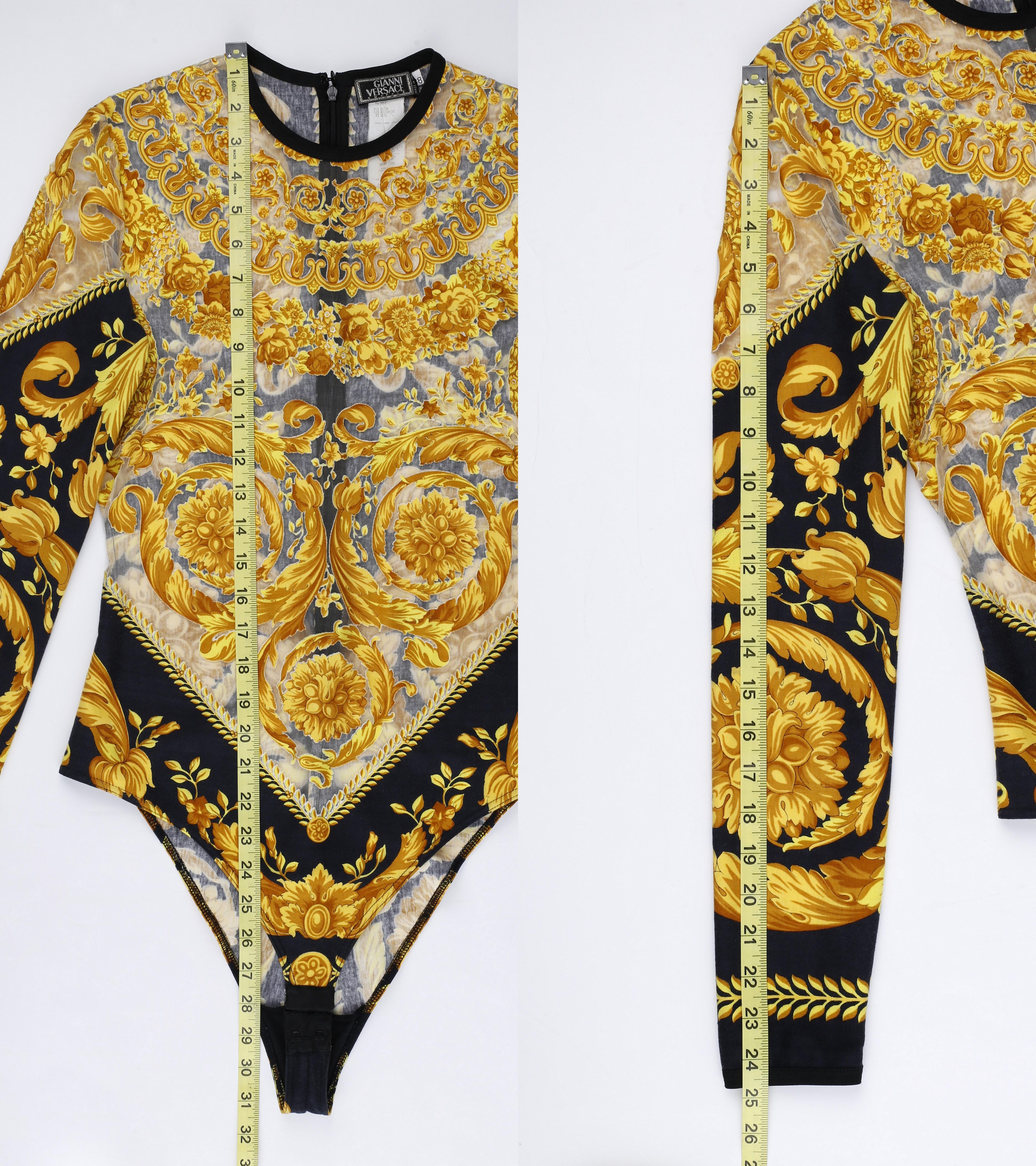 Gianni Versace S/S 1994 Signature Baroque Print Sheer Mesh Illusion Bodysuit  For Sale 7