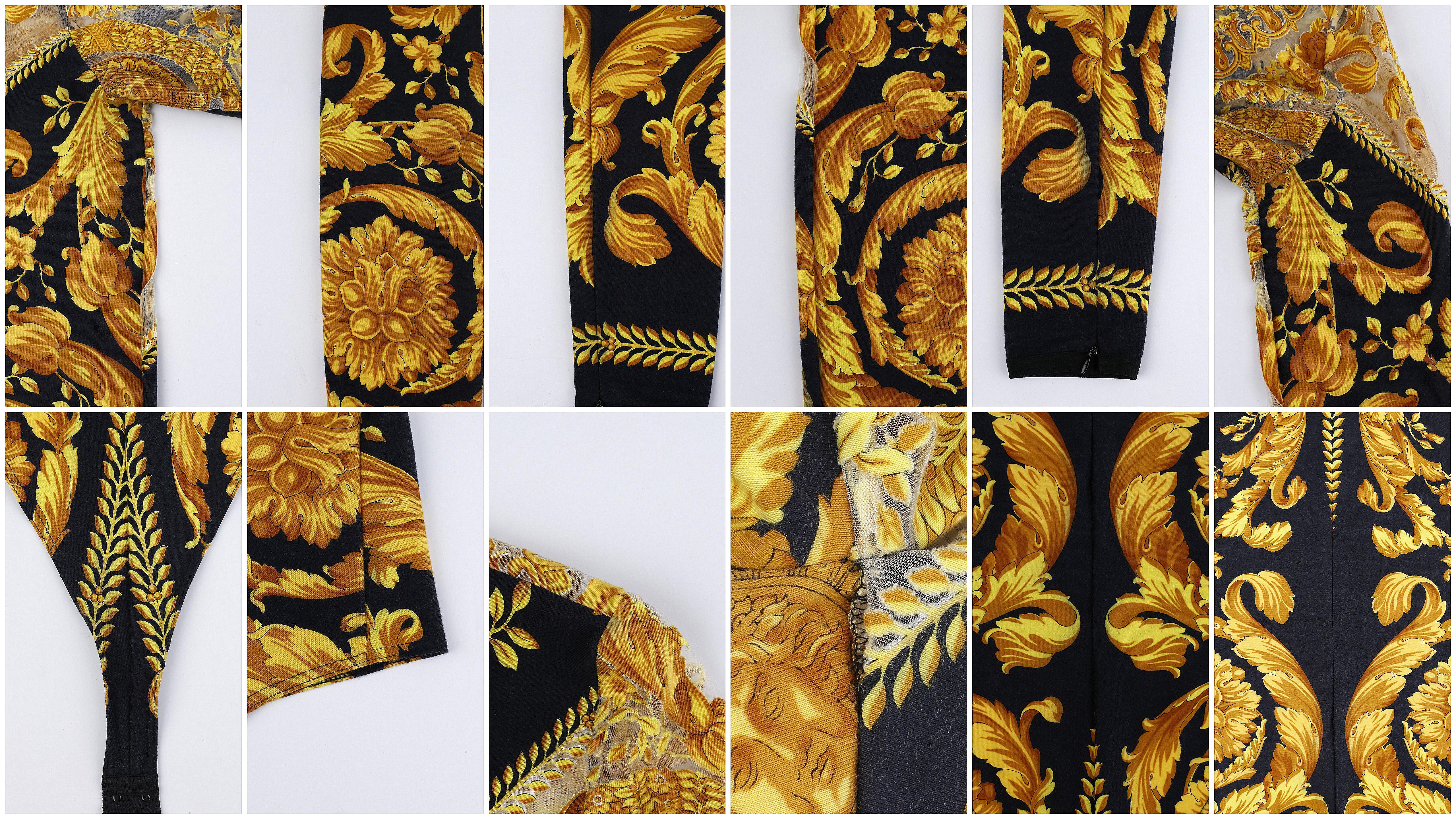 Gianni Versace S/S 1994 Signature Baroque Print Sheer Mesh Illusion Bodysuit  For Sale 11