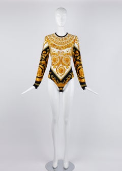 Gianni Versace F/S 1994 Signature Bodysuit aus durchsichtigem Mesh-Illusion mit Barockdruck