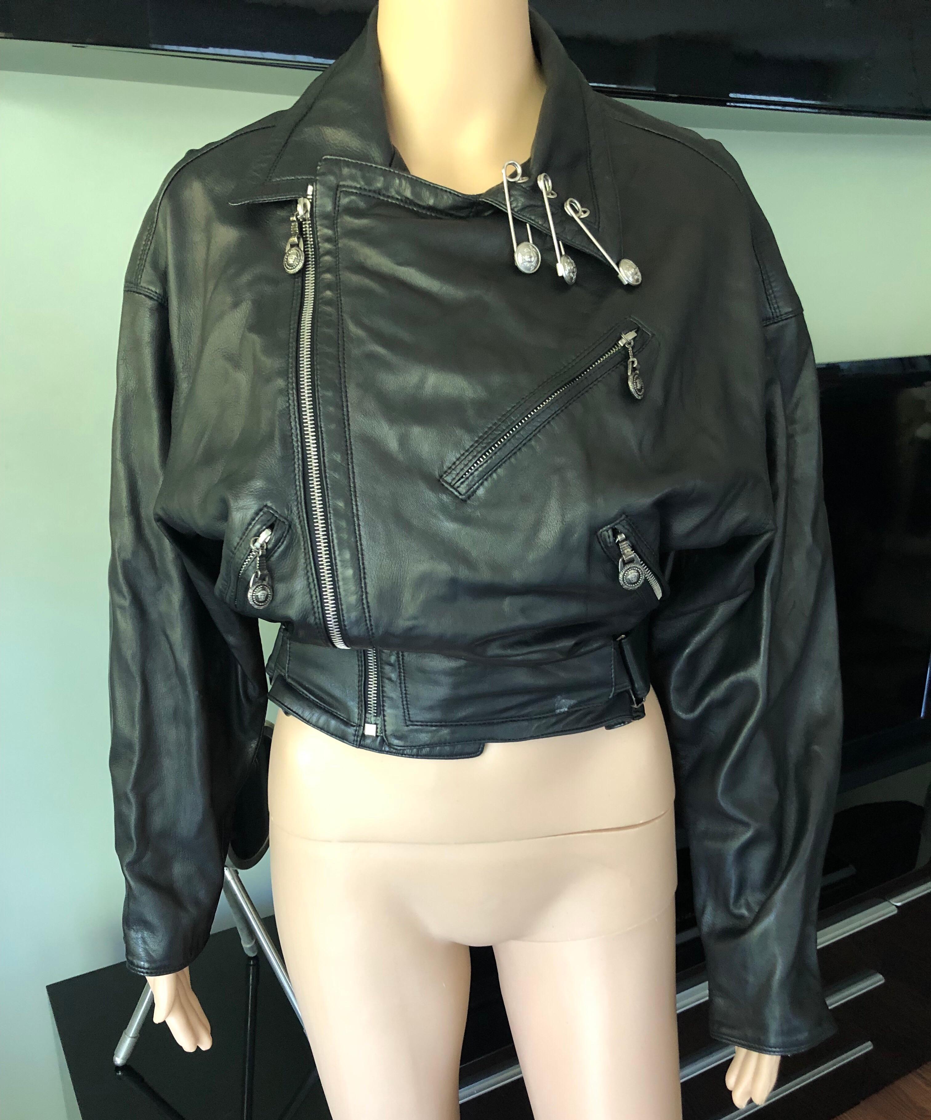 pin black leather jacket