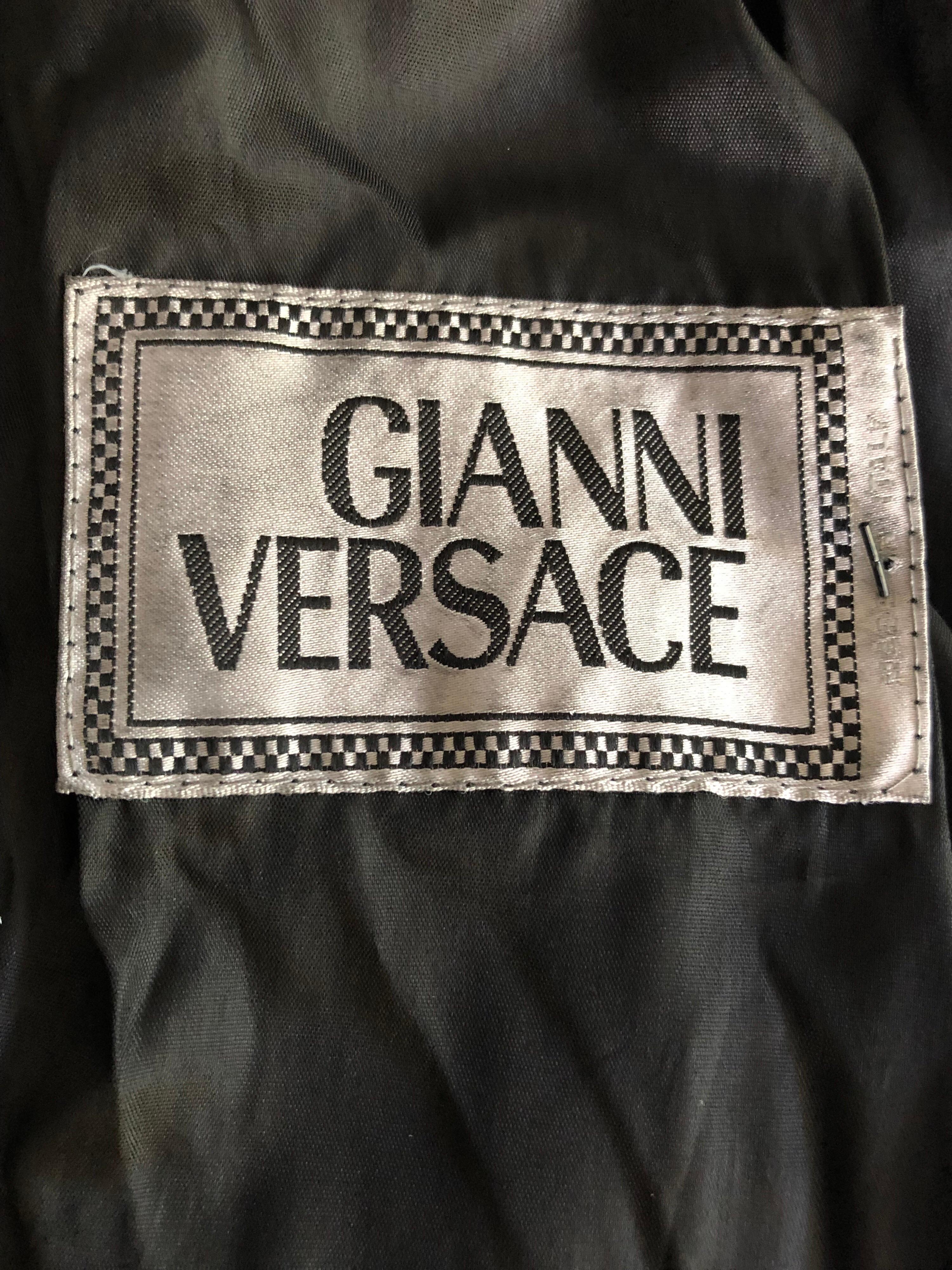 Women's Gianni Versace S/S 1994 Vintage Safety Pins Black Leather Jacket Coat