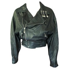 Gianni Versace S/S 1994 Vintage Safety Pins Black Leather Jacket Coat