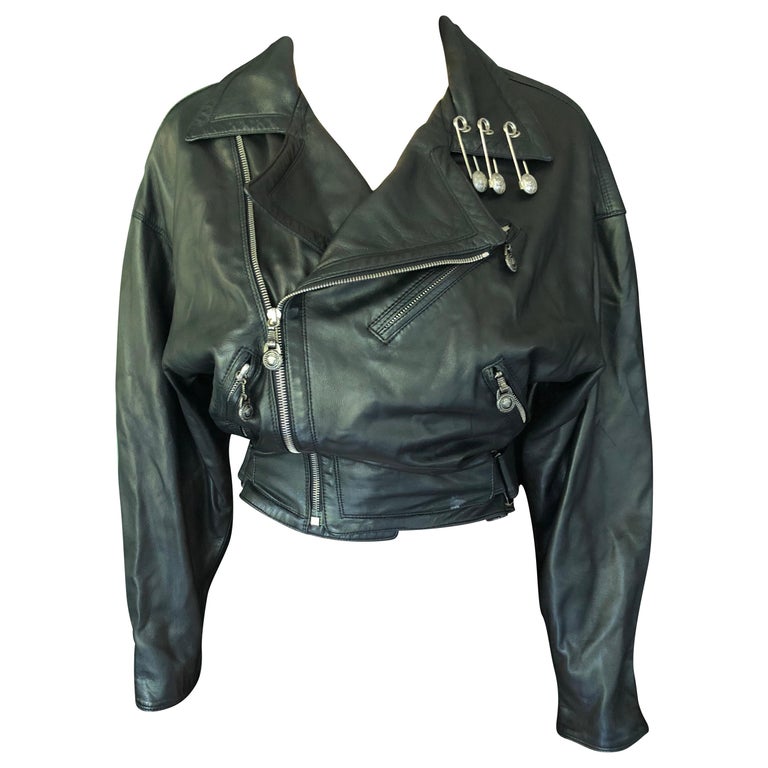 Gianni Versace S/S 1994 Vintage Safety Pins Black Leather Jacket Coat ...