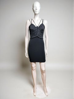 Gianni Versace S/S 1995 Iconic Black Ruched Bodyon Stretch Strap Mini Dress
