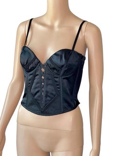 Gianni Versace S/S 1995 Plunged Bustier Corset Bra Silk Black Crop Top