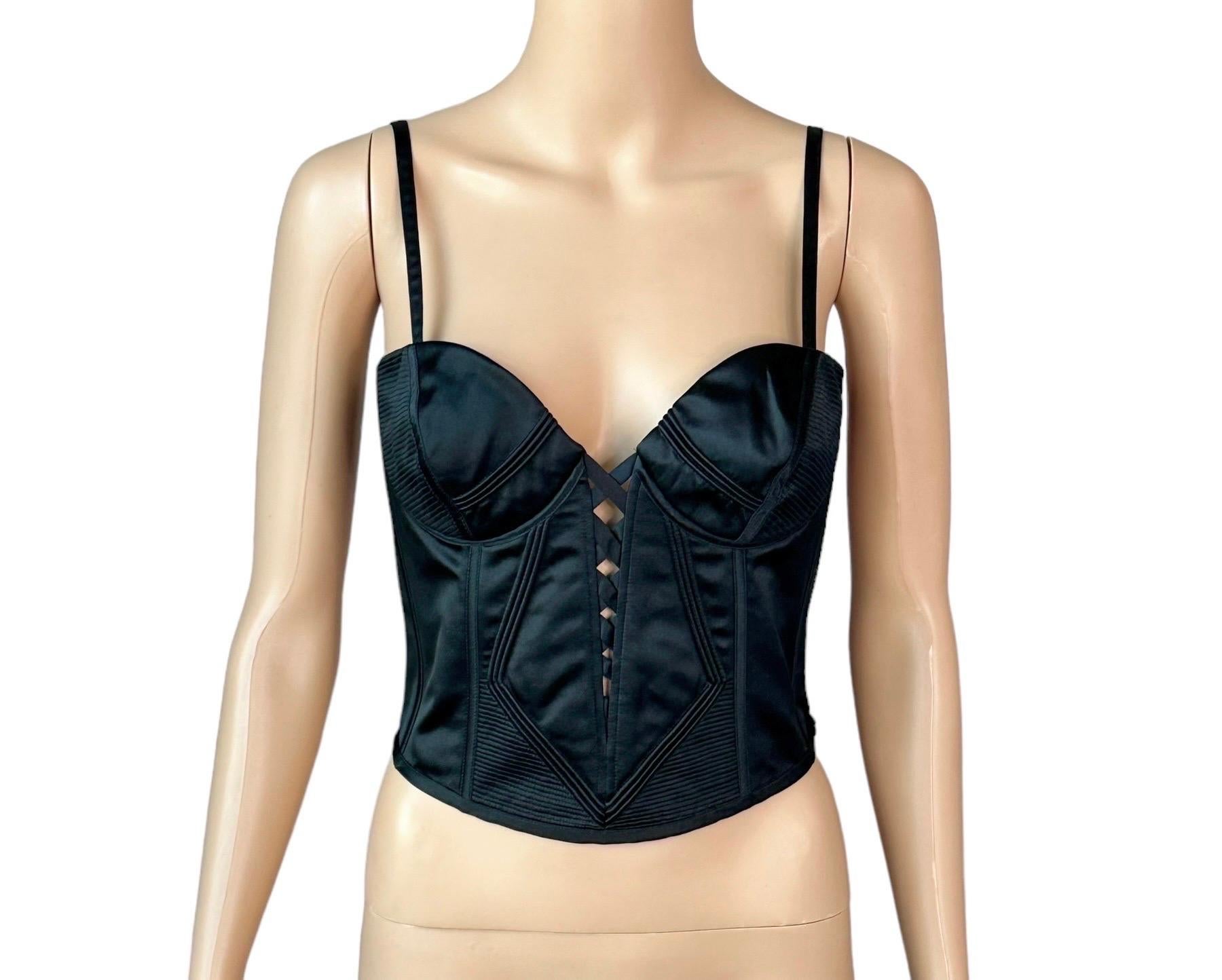 Gianni Versace S/S 1995 Plunged Bustier Corset Bra Silk Black Crop Top  In Good Condition For Sale In Naples, FL